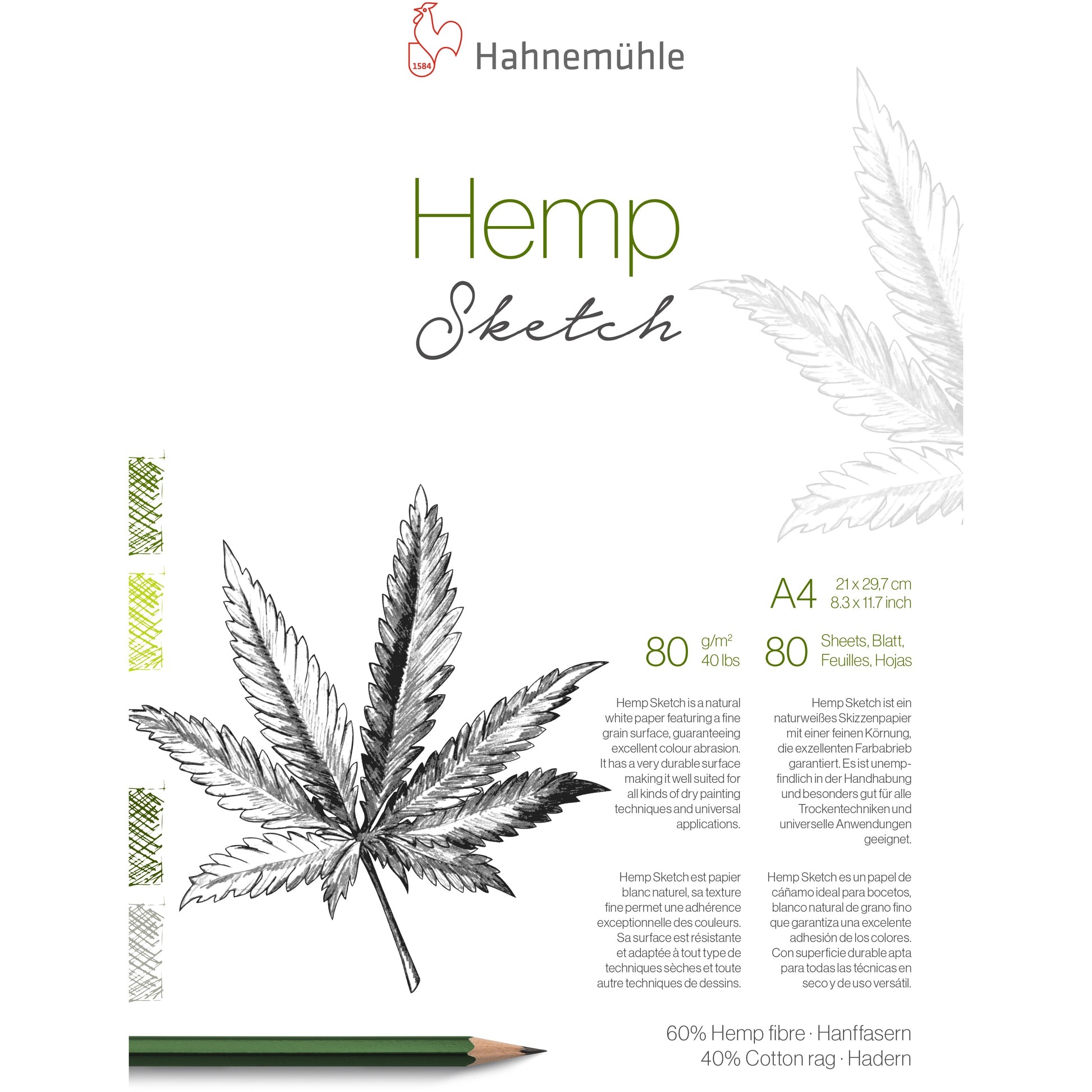 Hahnemühle Skizzenblock Hemp Sketch – A4 – 80 g/m² – 80 Blatt – für Skizzen & Bleistift – aus Hanfpapier