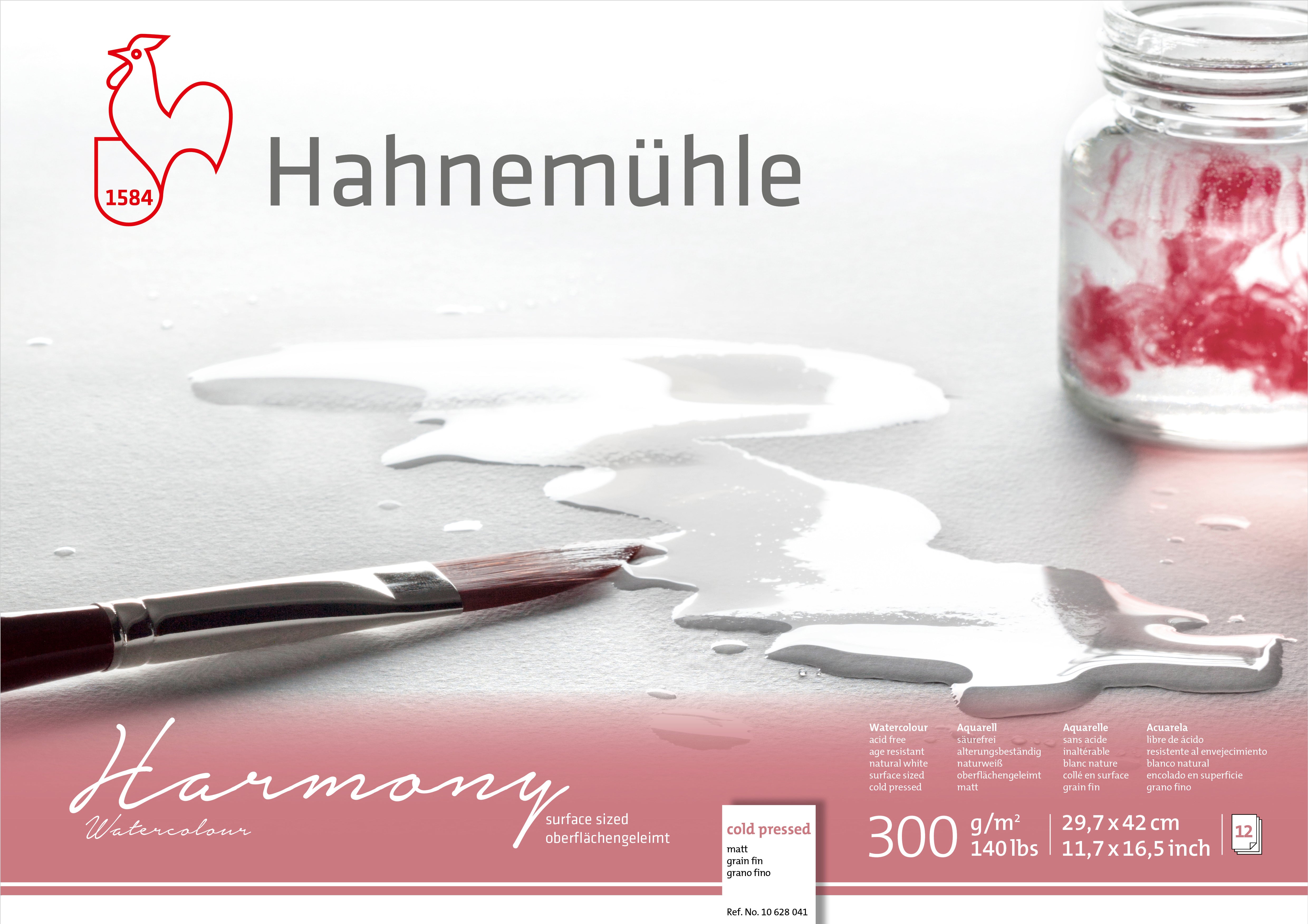 Hahnemühle Harmony Aquarellblock – A3 – 300 g/m² – 4-seitig geleimt – 12 Blatt, weiss, matt