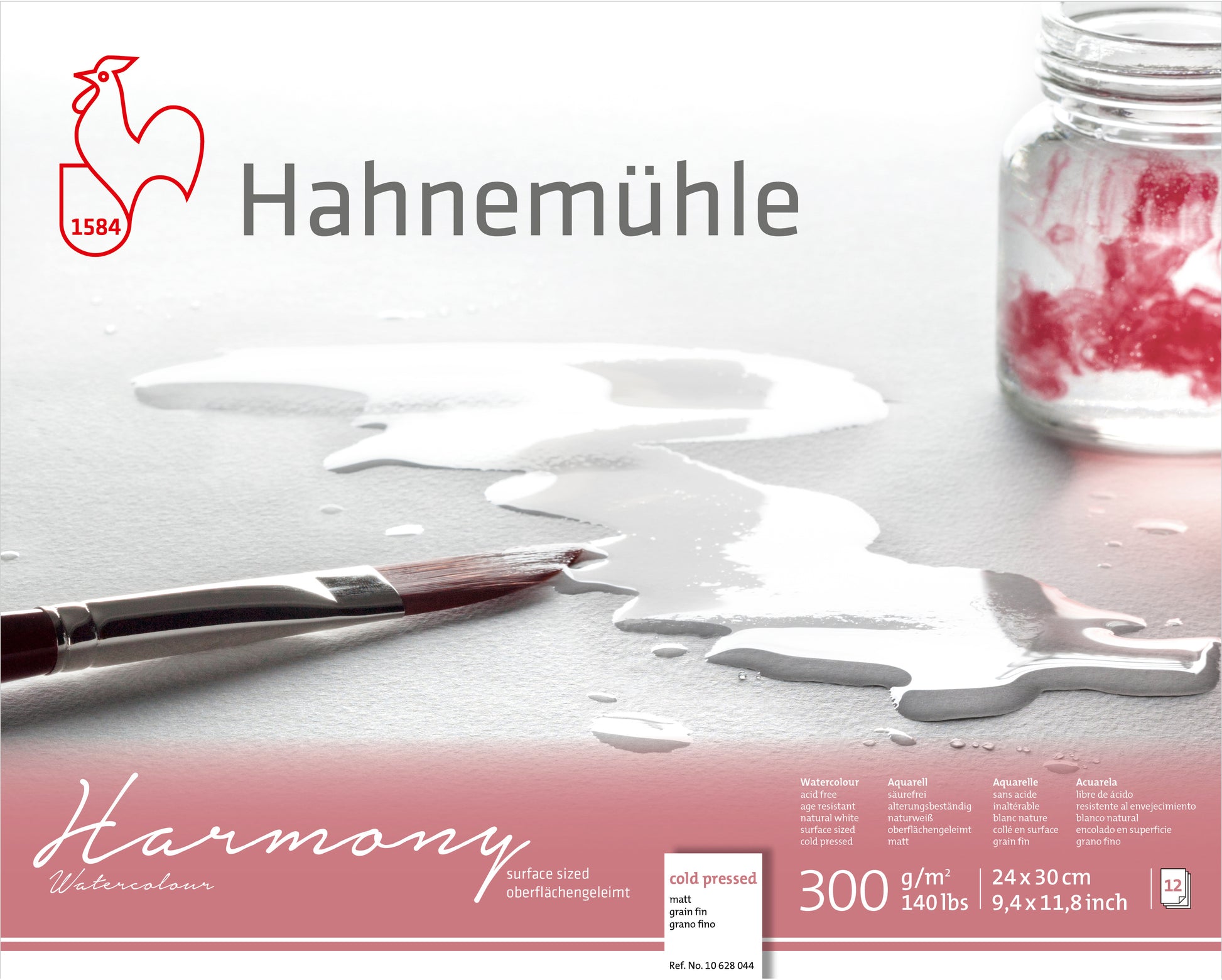 Hahnemühle Harmony Aquarellblock – 24 × 30 cm – 300 g/m² – 4-seitig geleimt – 12 Blatt, weiss, matt