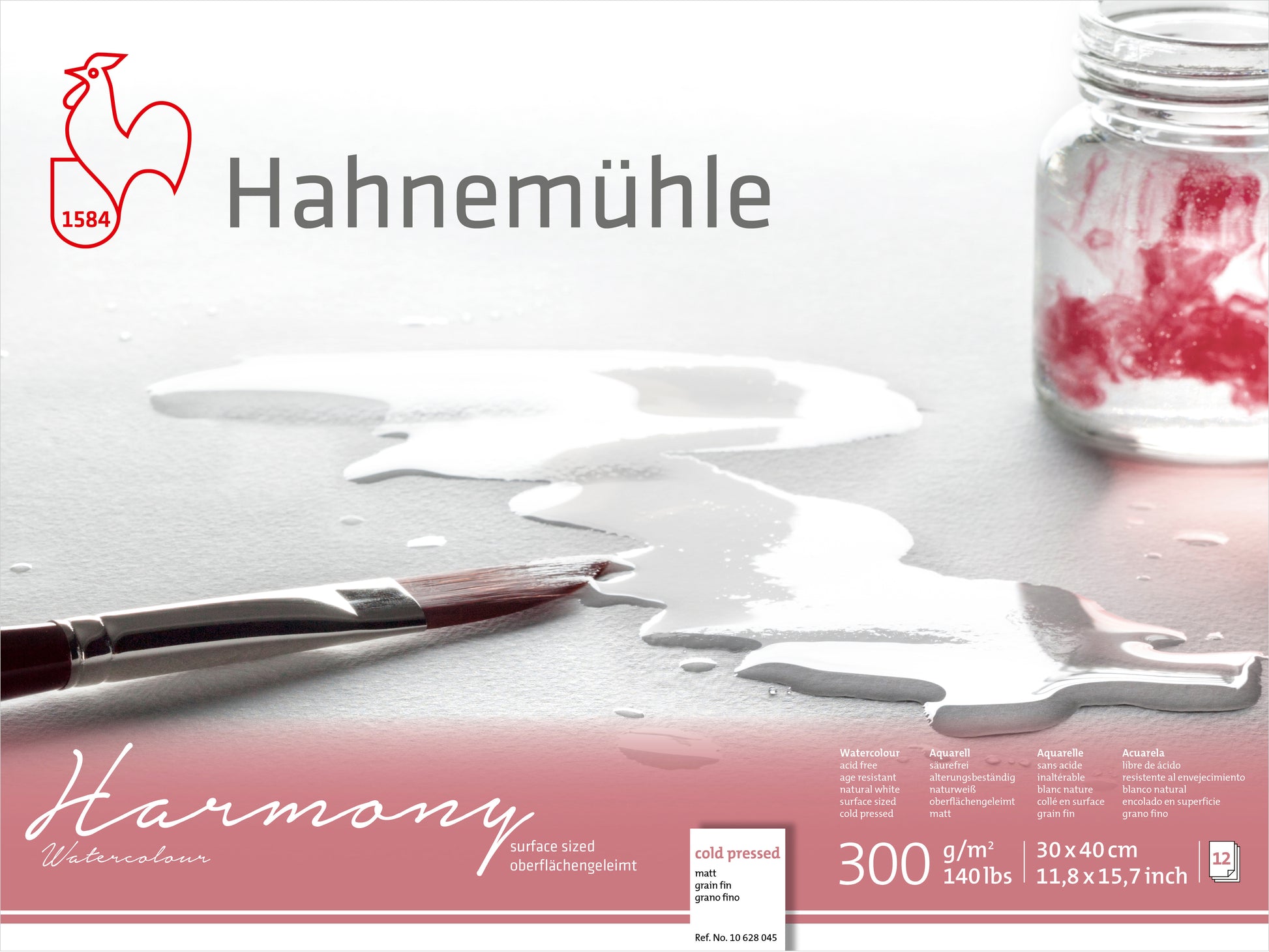 Hahnemühle Harmony Aquarellblock – 30 × 40 cm – 300 g/m² – 4-seitig geleimt – 12 Blatt, weiss, matt