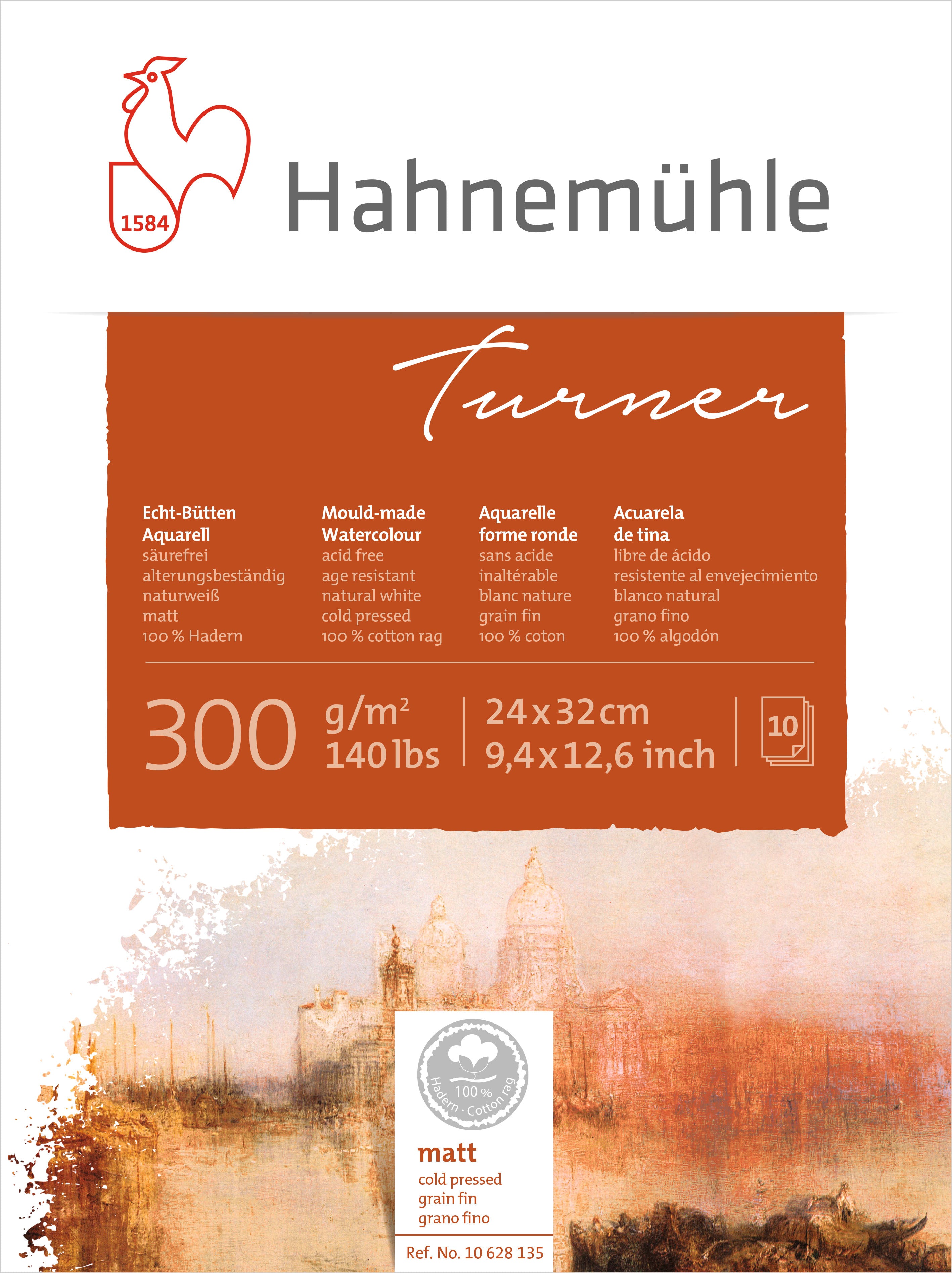 Hahnemühle William Turner Aquarellblock – 24 × 32 cm – 300 g/m² – 10 Blatt, weiss, matt