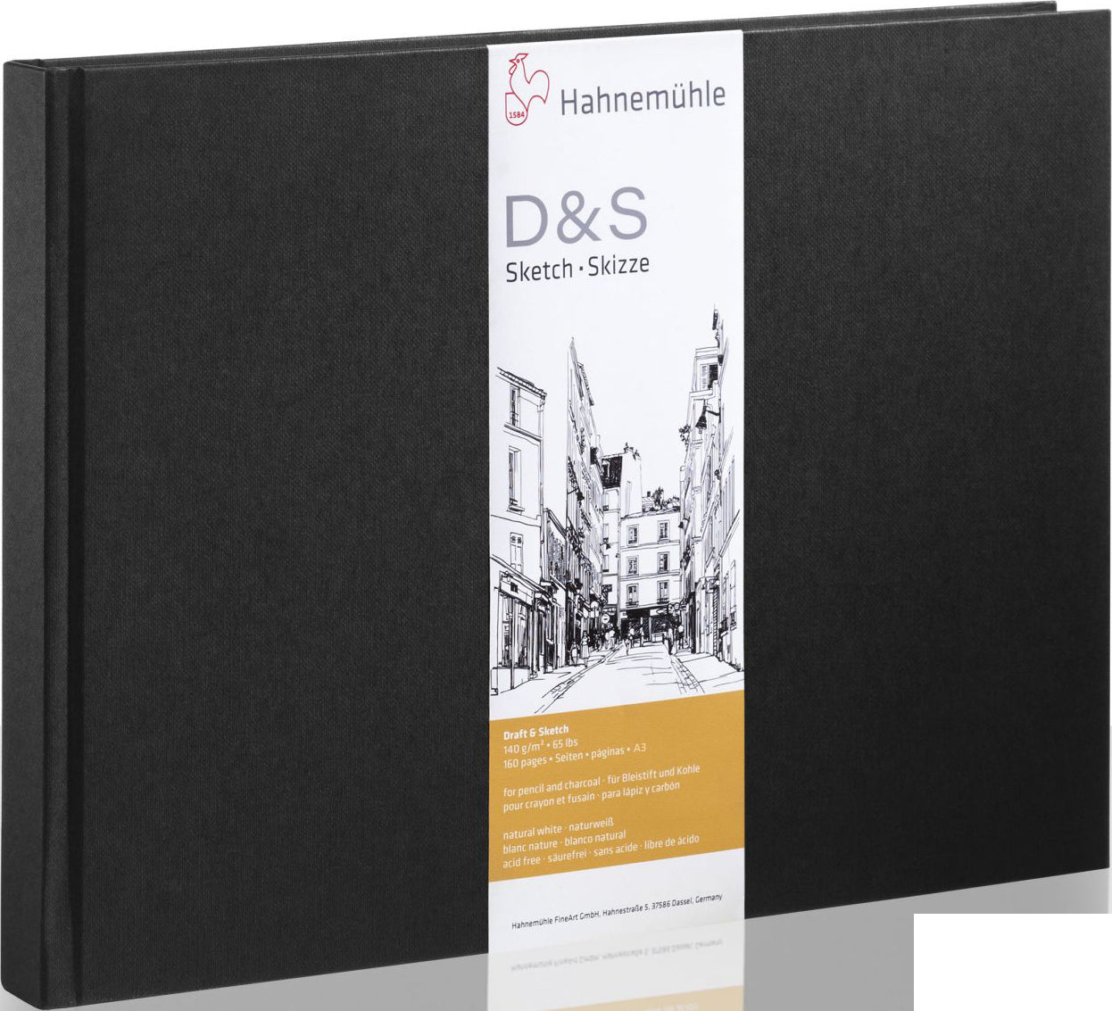 Hahnemühle Skizzenbuch D&S – A3 quer – 140 g/m² – 80 Blatt – Schwarz – für Bleistift, Kohle & Tusche