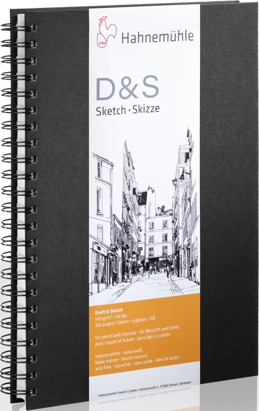 Hahnemühle Spiral-Skizzenbuch D&S – A5 Hochformat – 140 g/m² – Schwarz – für Bleistift, Kohle & Tusche