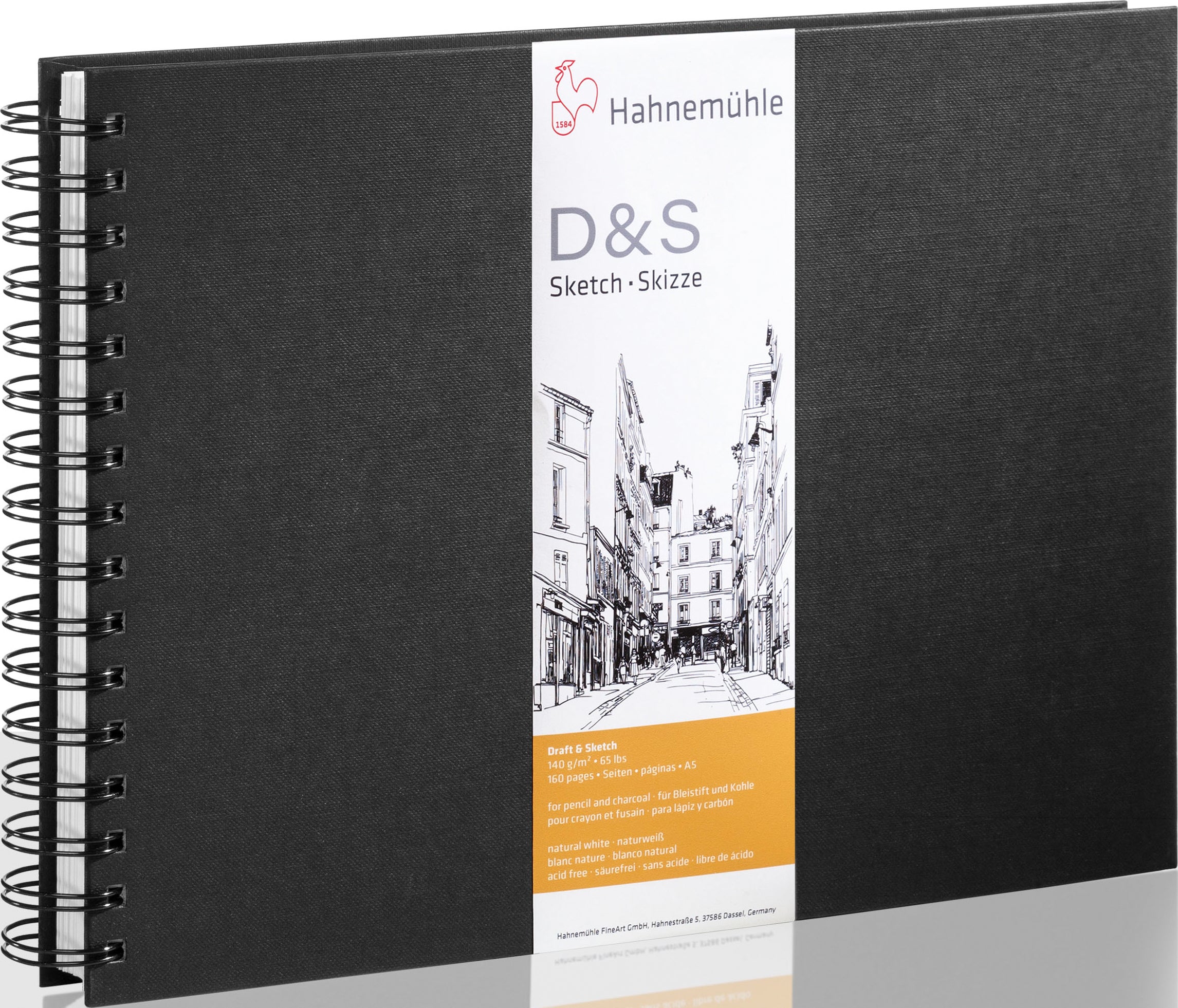 Hahnemühle Spiral-Skizzenbuch – 140 g/m² – Spiralbindung – 80 Blatt – Schwarz – für Bleistift, Kohle & Tusche