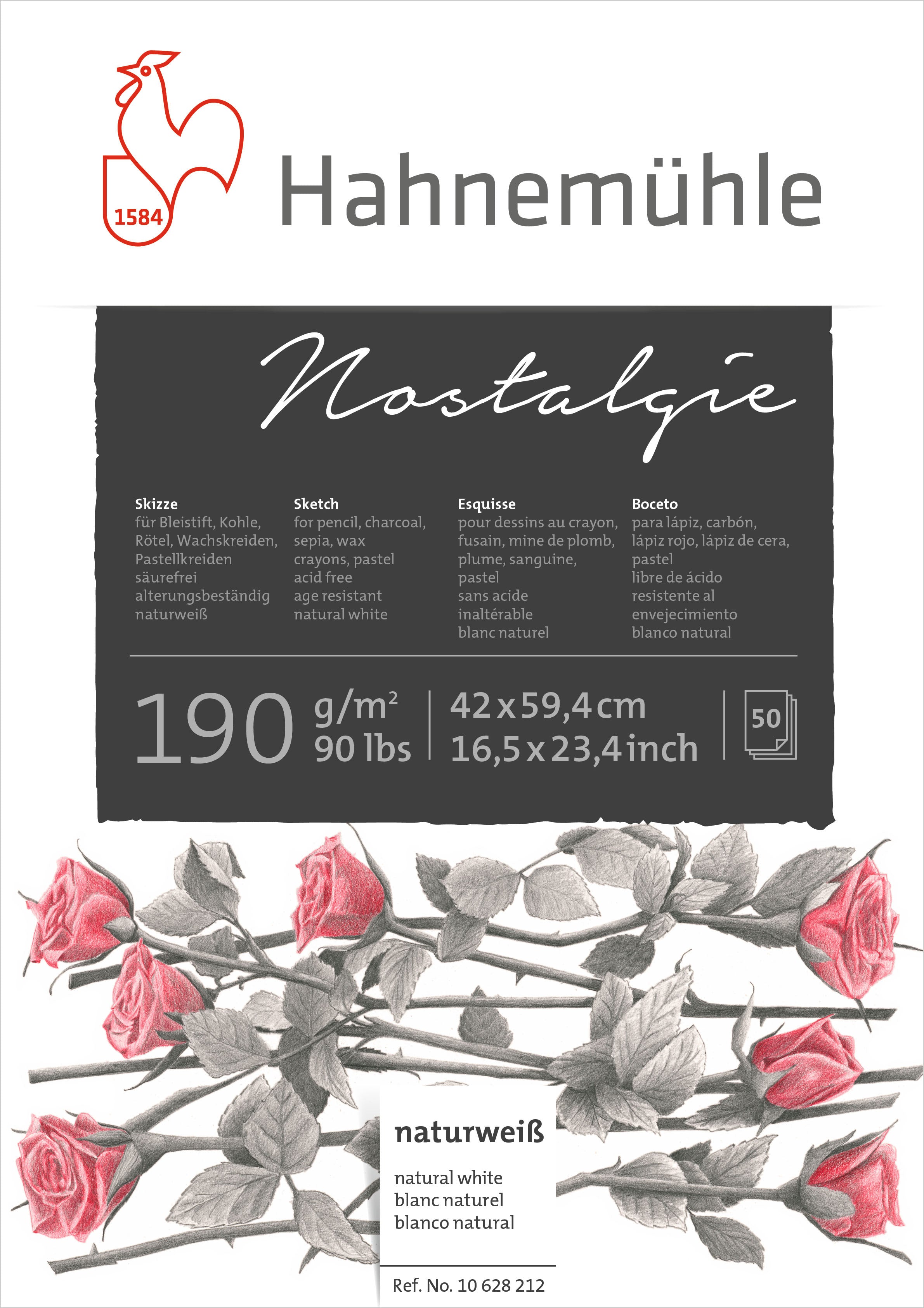 Hahnemühle Nostalgie Skizzenblock – A2, 190 g/m², weiss, 50 Blatt