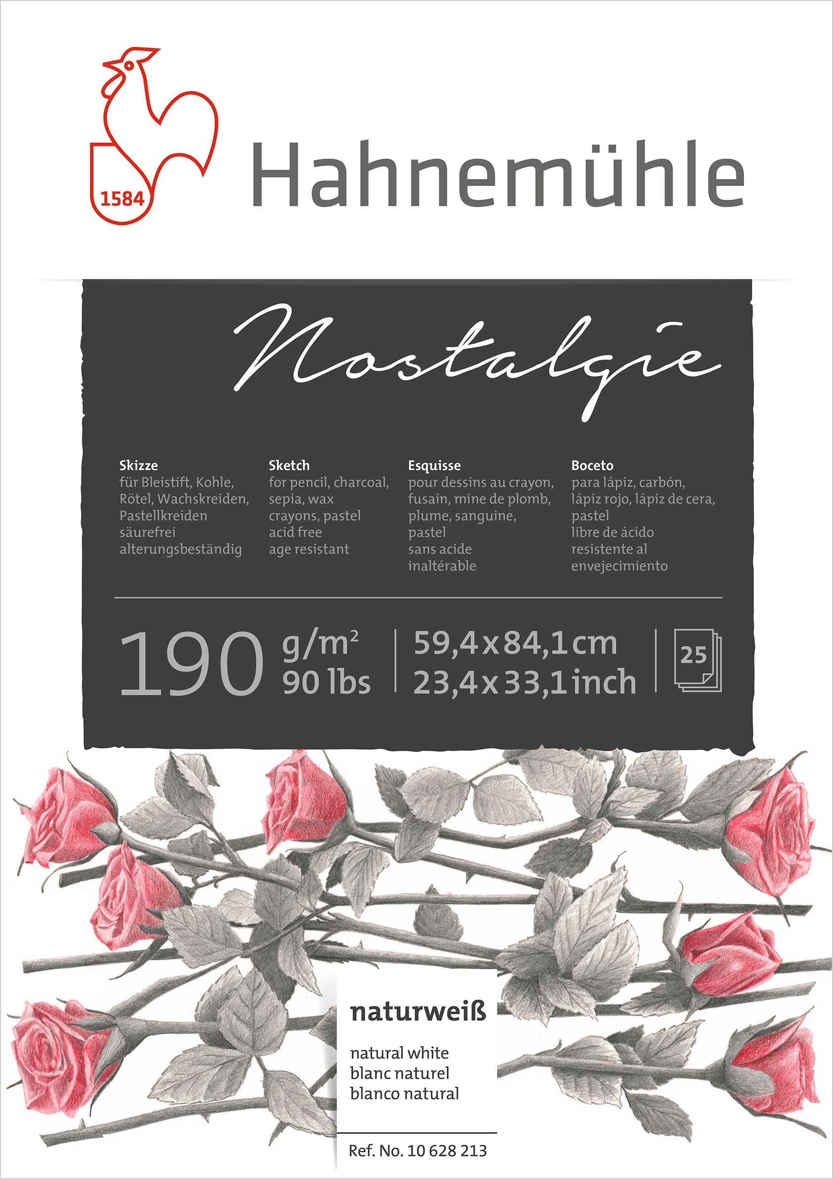 Hahnemühle Nostalgie Skizzenblock – A1, 190 g/m², weiss, 25 Blatt