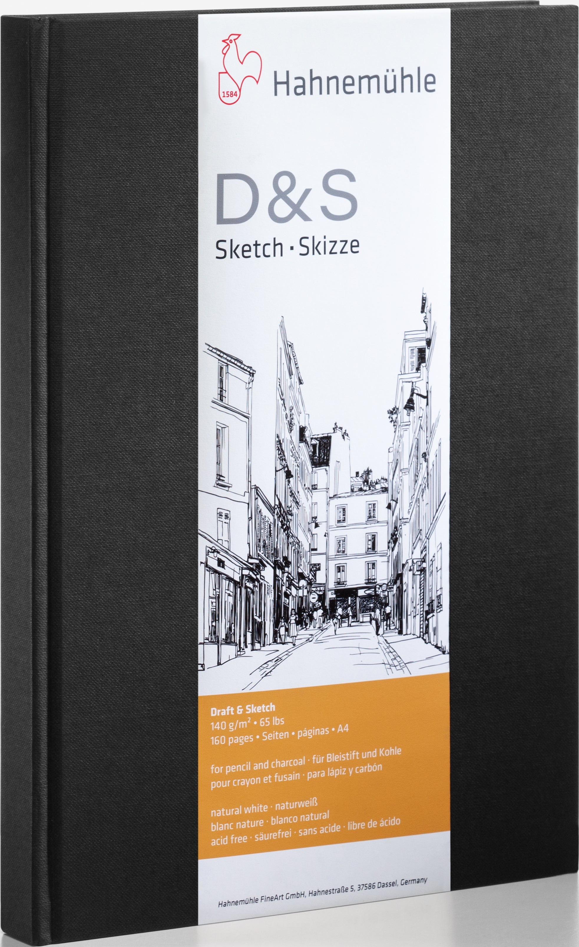 Hahnemühle Skizzenbuch D&S – A4 Hochformat – 140 g/m² – Schwarz – für Bleistift, Kohle & Tusche