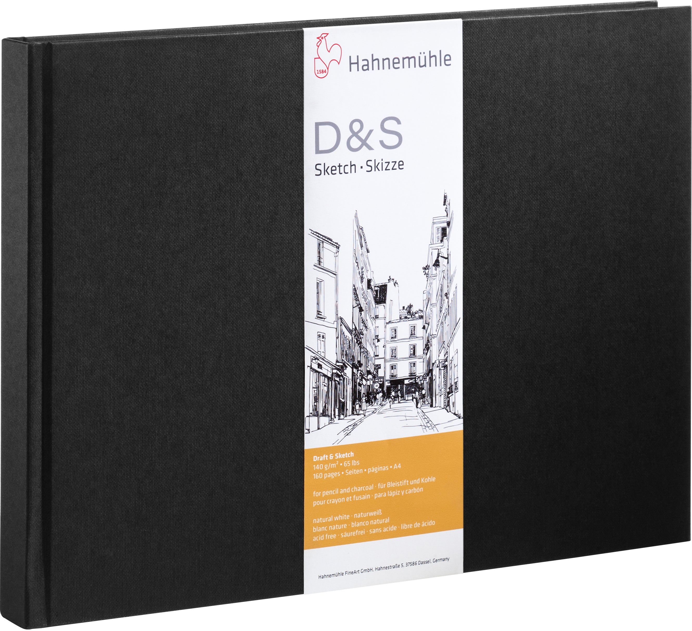 Hahnemühle Skizzenbuch D&S – A4 quer – 140 g/m² – Schwarz – für Bleistift, Kohle & Tusche
