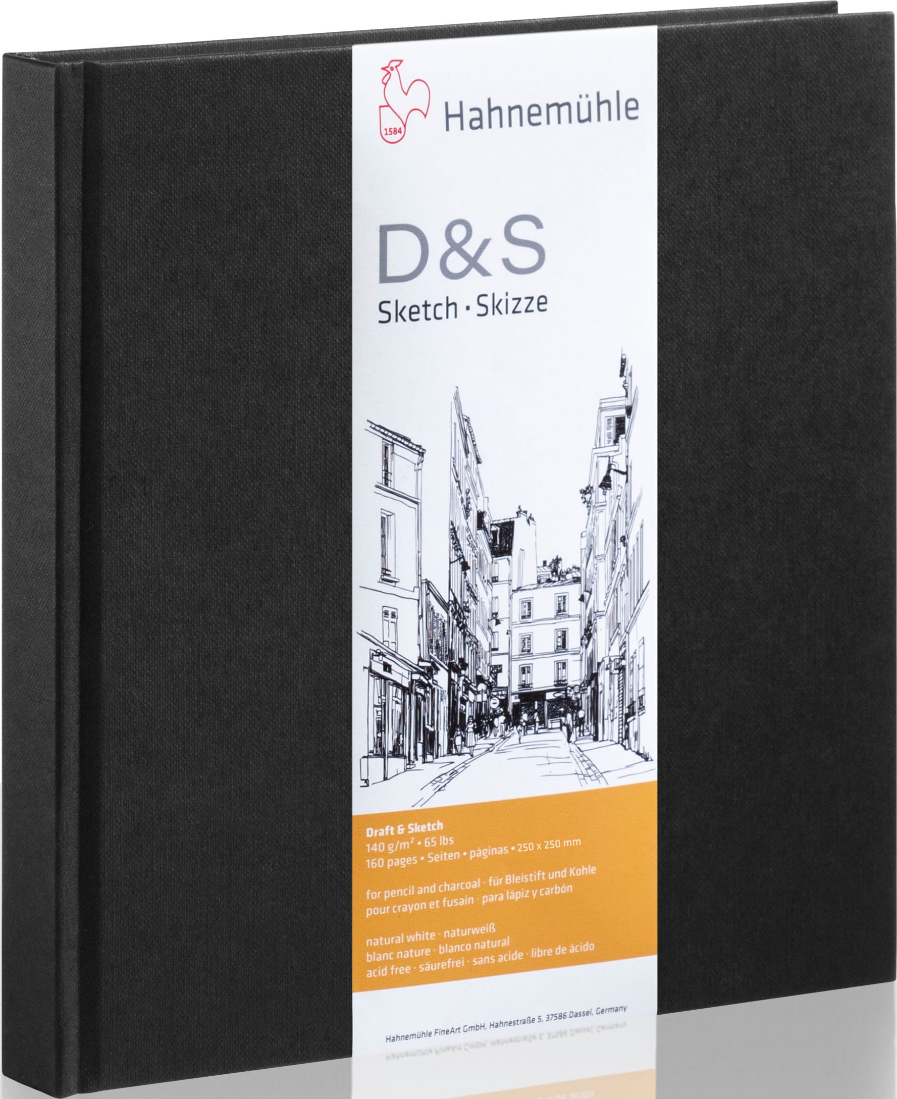 Hahnemühle Skizzenbuch D&S – 25 × 25 cm – 140 g/m² – 80 Seiten – Schwarz – für Bleistift, Kohle & Tusche