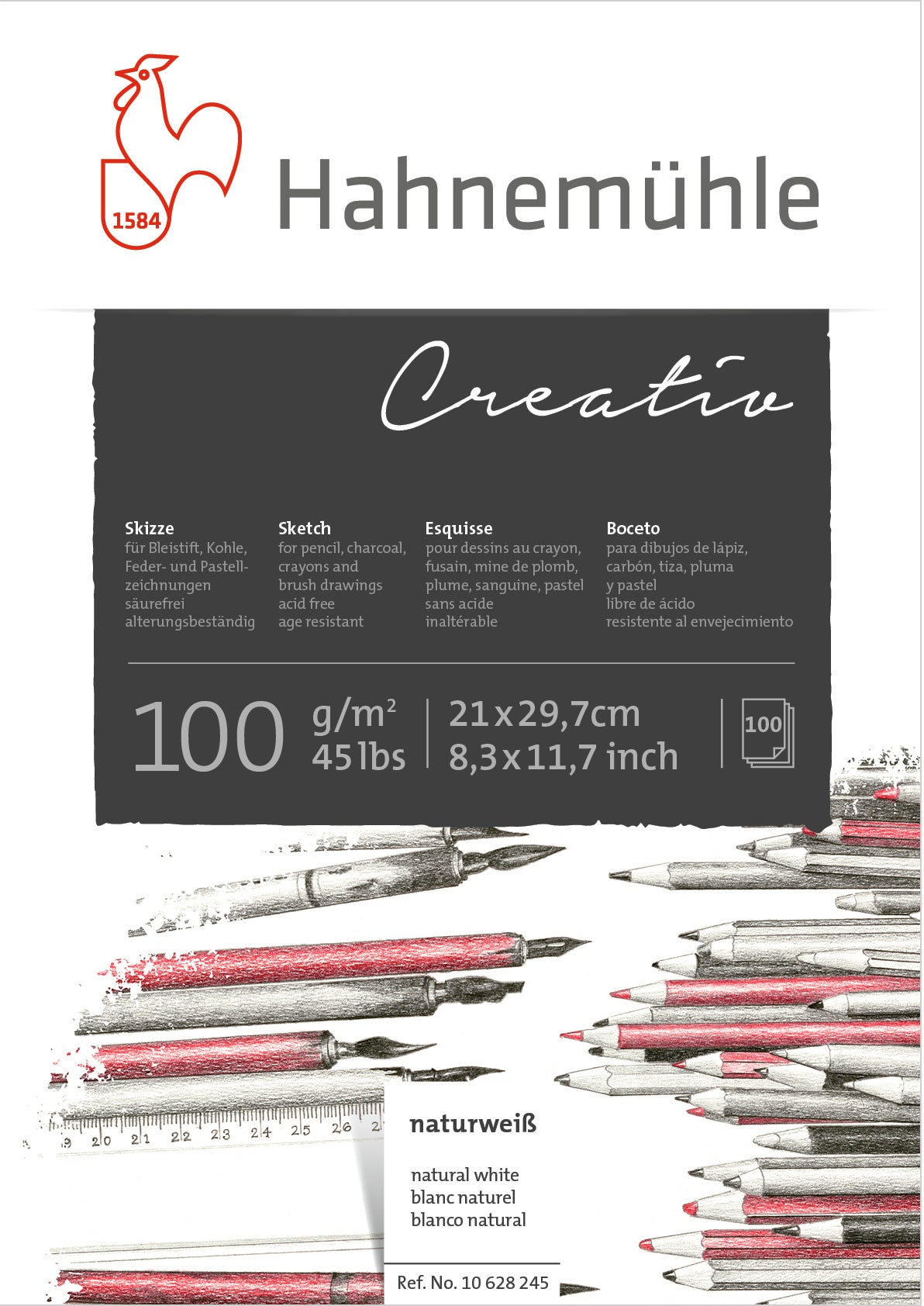 Hahnemühle Skizzenblock Creativ – A4 – 100 g/m² – 100 Blatt – für Bleistift, Kohle & Pastell