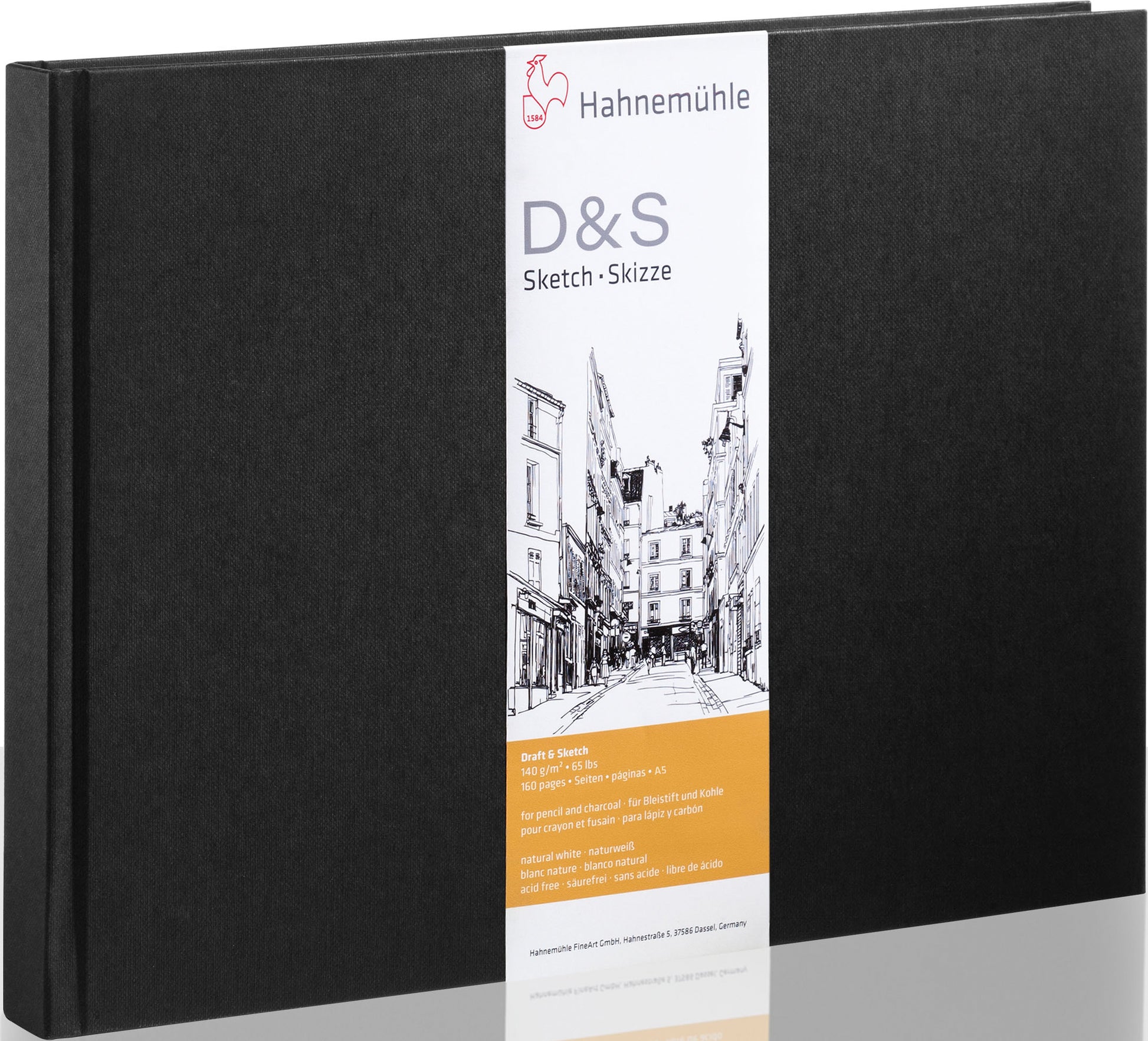 Hahnemühle Skizzenbuch D&S – A5 quer – 140 g/m² – 80 Blatt – Schwarz – für Bleistift, Kohle & Tusche