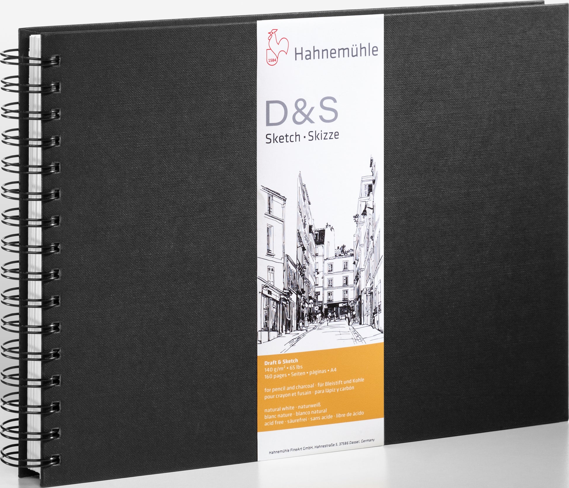 Hahnemühle Spiral-Skizzenbuch – 140 g/m² – 80 Seiten – Schwarz – für Bleistift, Kohle & Tusche