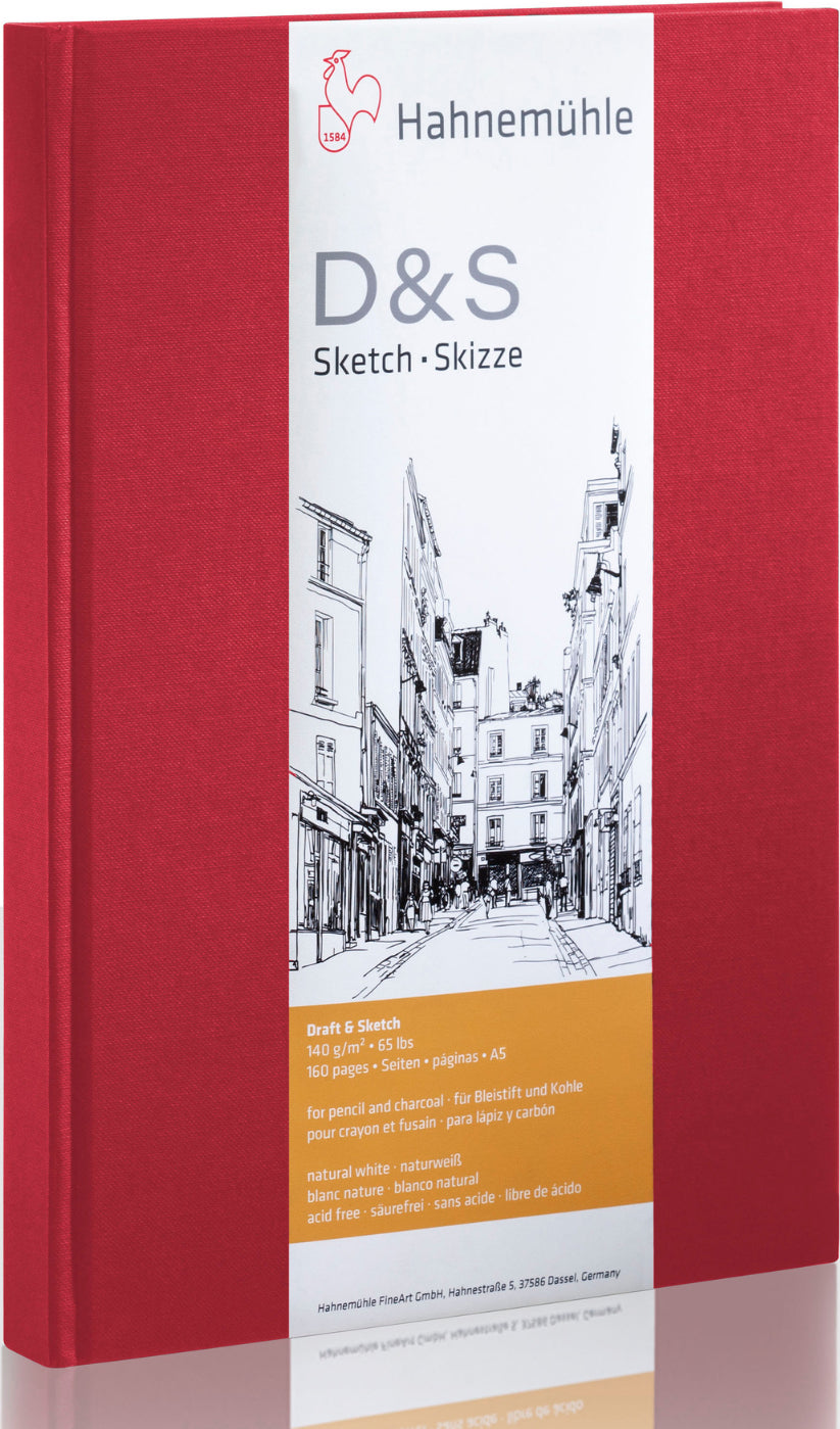Hahnemühle Skizzenbuch D&S – A5 hoch – 140 g/m² – 80 Blatt – Rot – für Bleistift, Kohle & Tusche