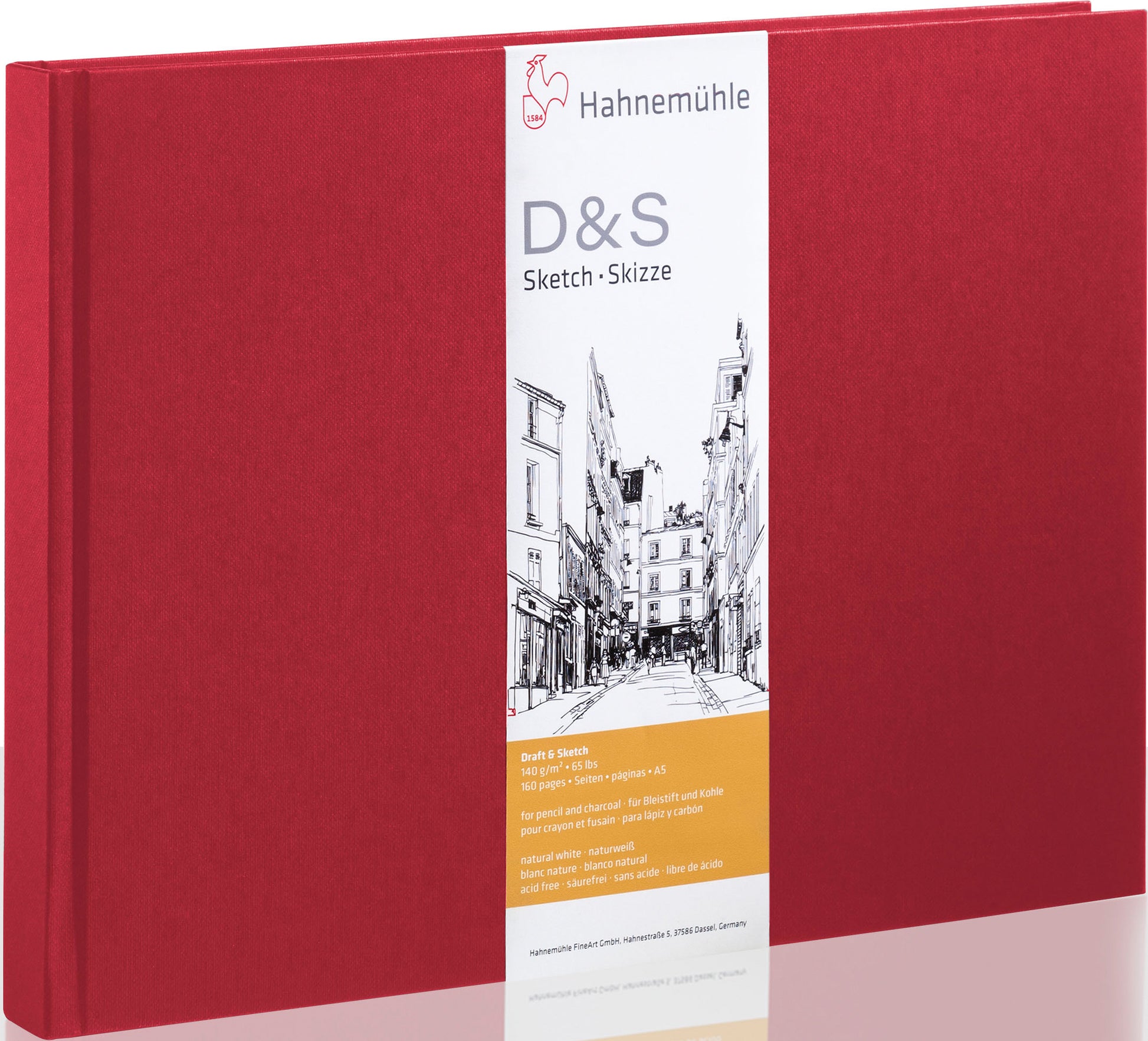 Hahnemühle Skizzenbuch – A5 quer – 140 g/m² – 80 Blatt – Rot – für Bleistift, Kohle & Tusche