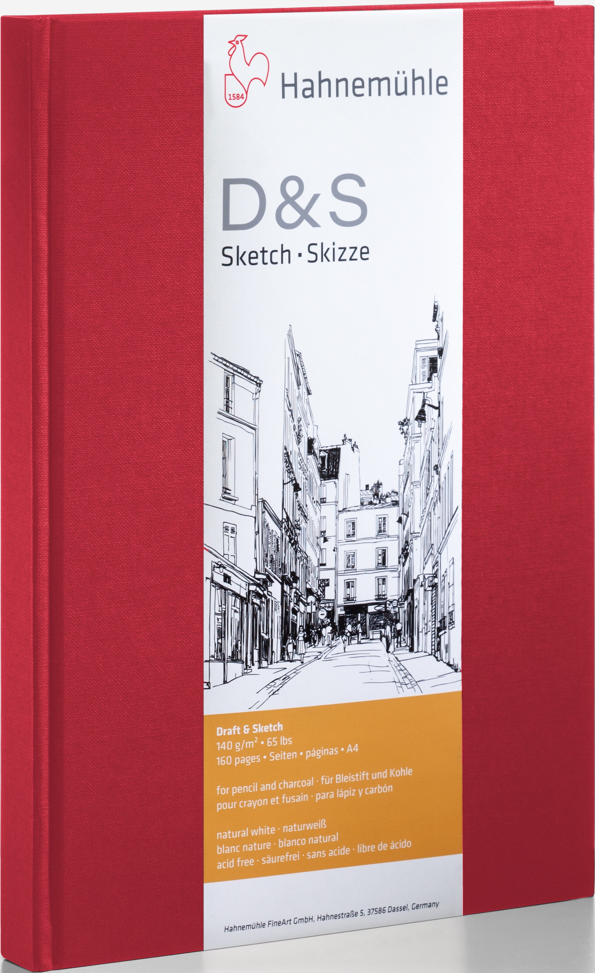 Hahnemühle Skizzenbuch D&S – A4 hoch – 140 g/m² – 80 Seiten – Rot – für Bleistift, Kohle & Tusche