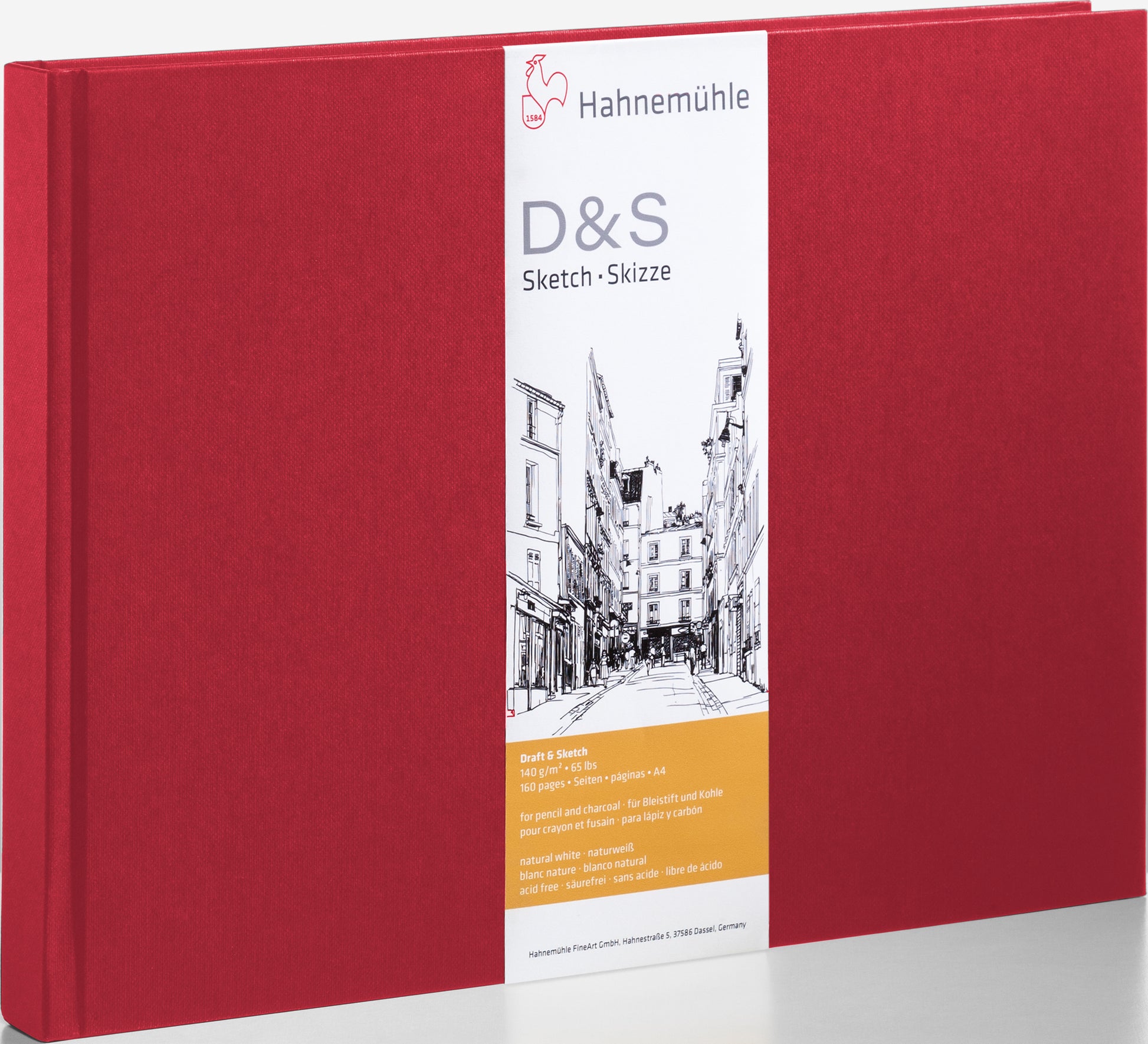 Hahnemühle Skizzenbuch D&S – A4 quer – 140 g/m² – 80 Blatt – Rot – für Bleistift, Kohle & Tinte