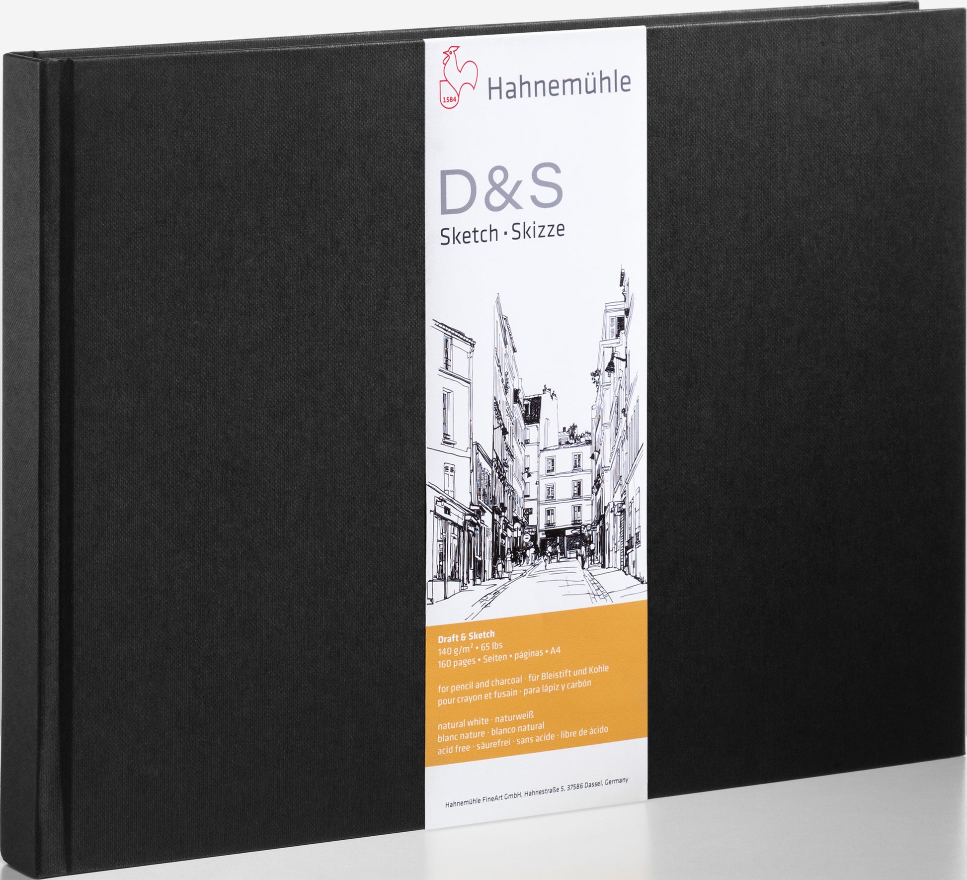 Hahnemühle Skizzenbuch D&S – A6 quer – 140 g/m² – 62 Blatt – Schwarz – für Bleistift, Kohle & Tusche