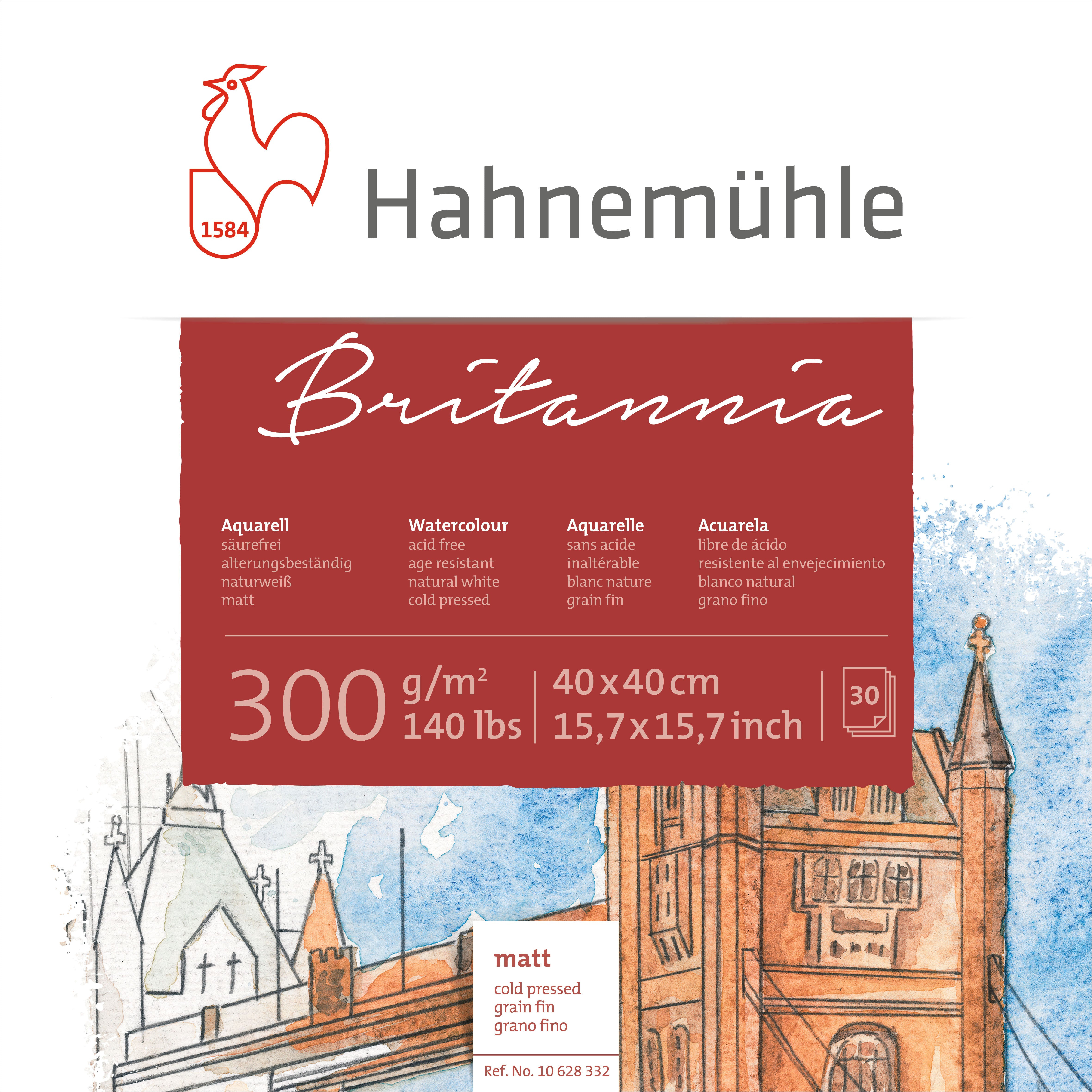 Hahnemühle Britannia Aquarellblock – 40 × 40 cm – 300 g/m² – 30 Blätter, weiss, matt