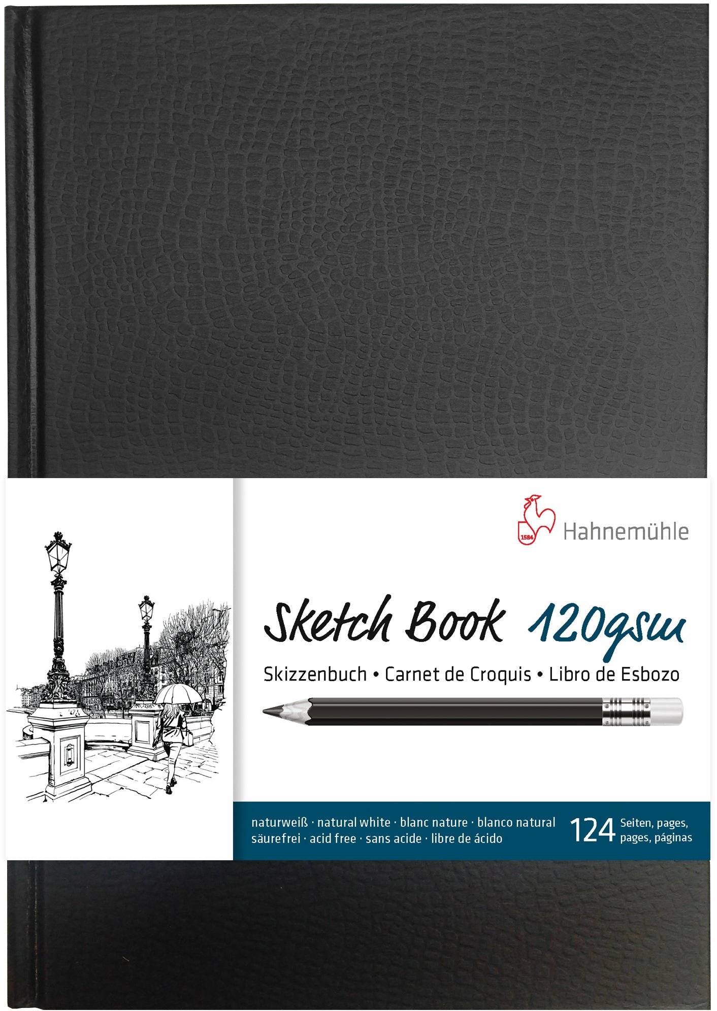 Hahnemühle Skizzenbuch – A4 – 120 g/m² – 64 Blatt – Schwarz – für Bleistift, Kohle & Tusche