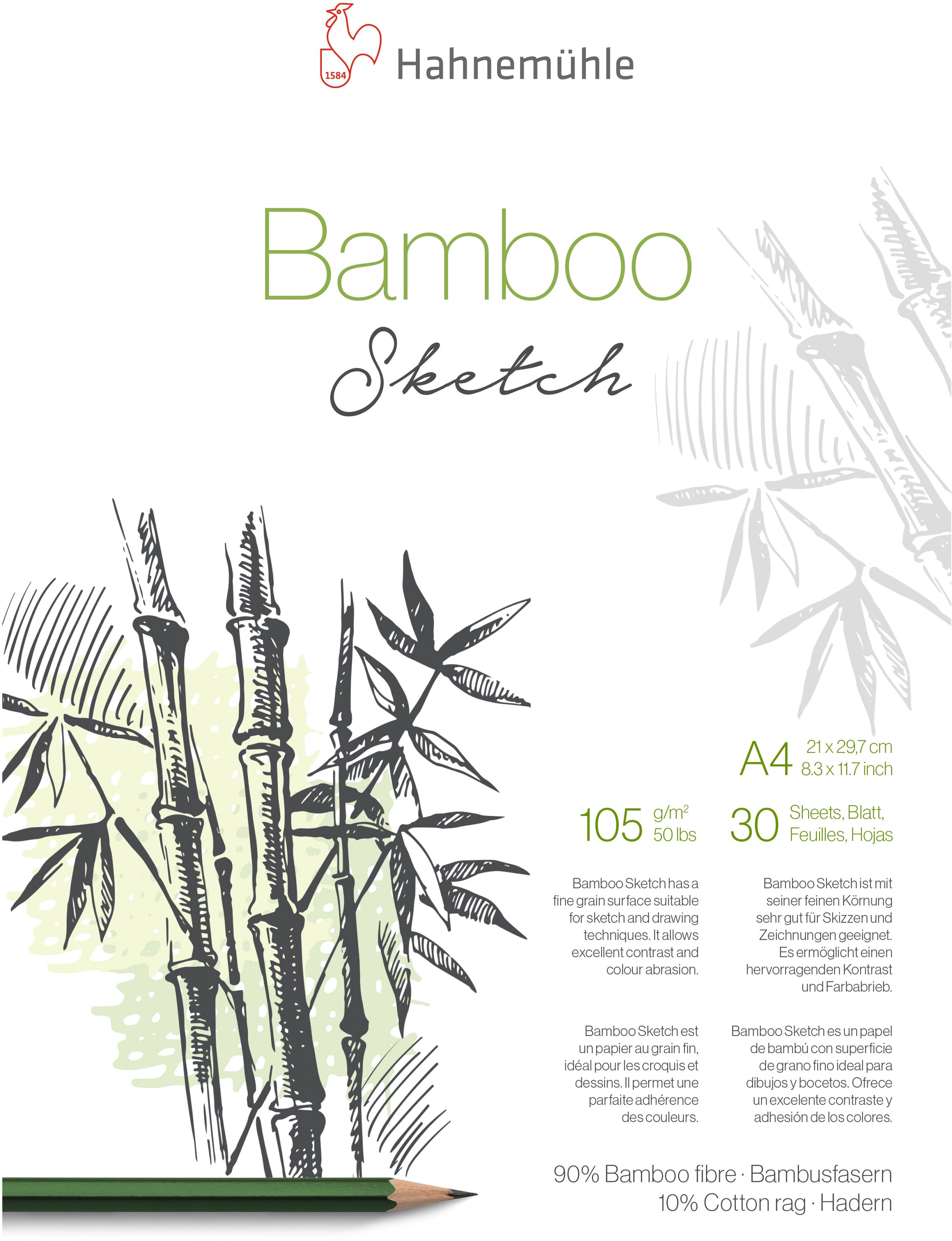 Hahnemühle Skizzenblock Bamboo – A4 – 105 g/m² – 30 Blatt – für Bleistift, Kohle & Tusche