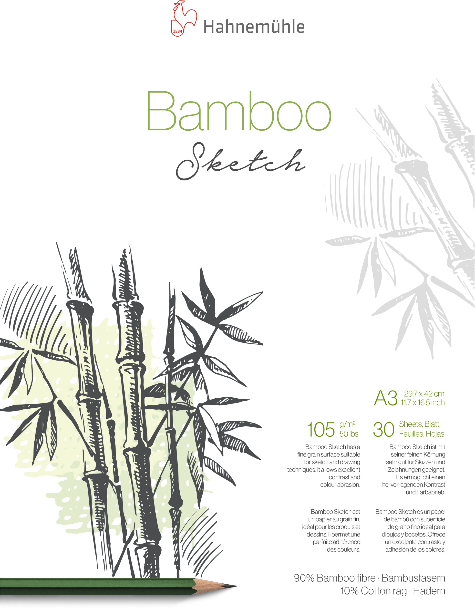 Hahnemühle Skizzenblock Bamboo – A3 – 105 g/m² – 30 Blatt – für Bleistift, Kohle, Tusche