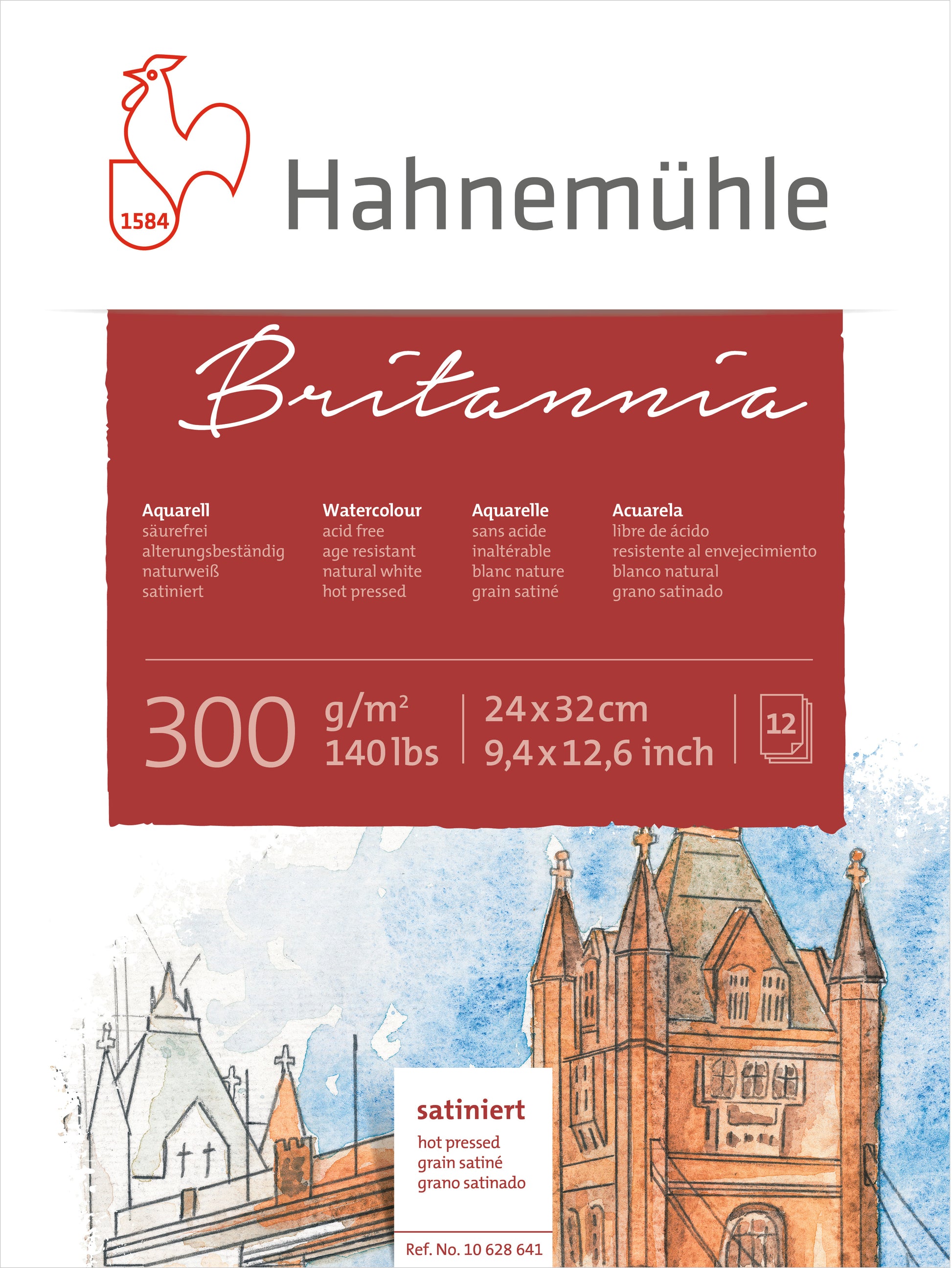 Hahnemühle Britannia Aquarellblock – 24 × 32 cm – 300 g/m² – 12 Blatt, weiss, satiniert