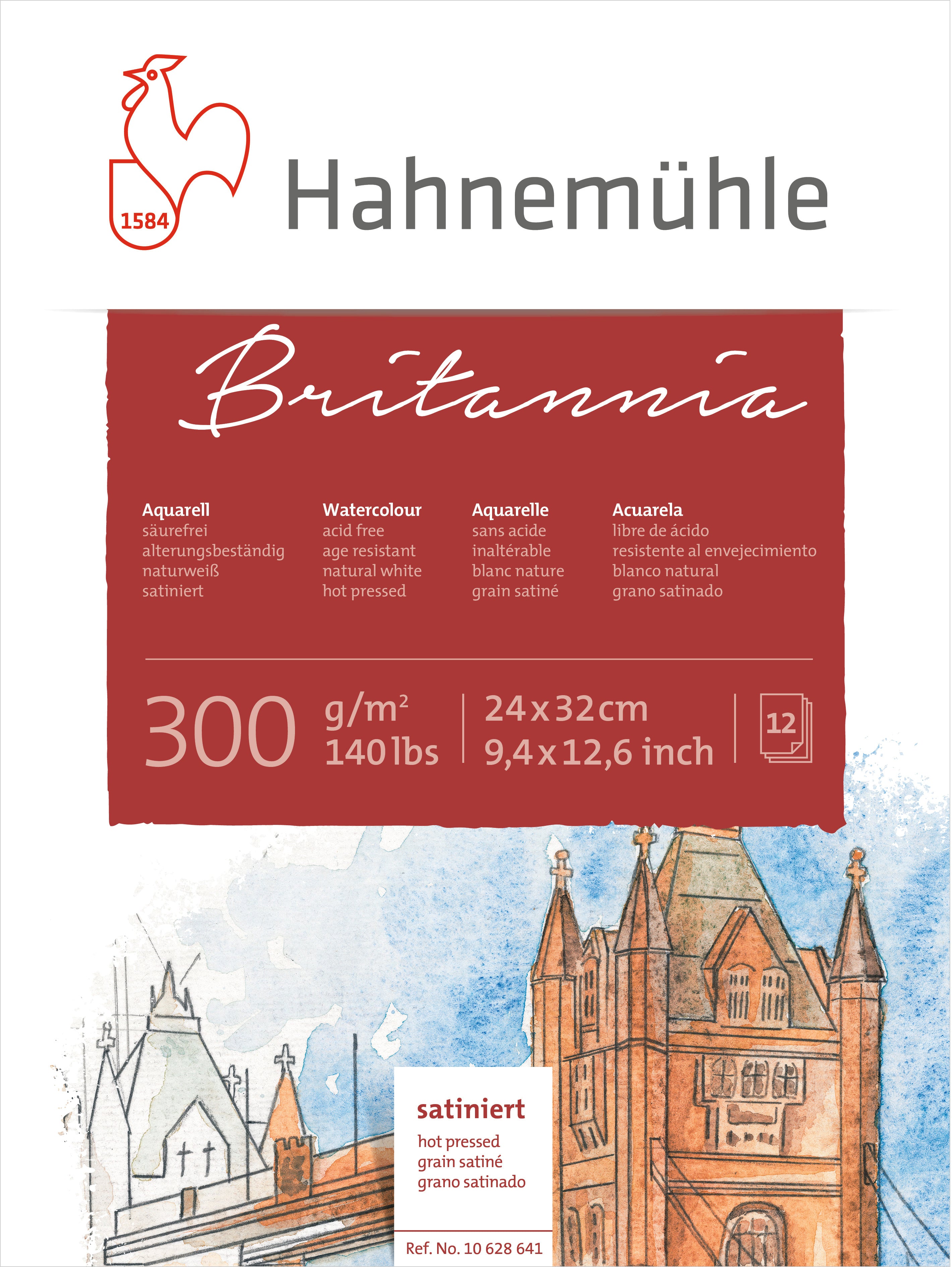 Hahnemühle Britannia Aquarellblock – 24 × 32 cm – 300 g/m² – 12 Blatt, weiss, satiniert
