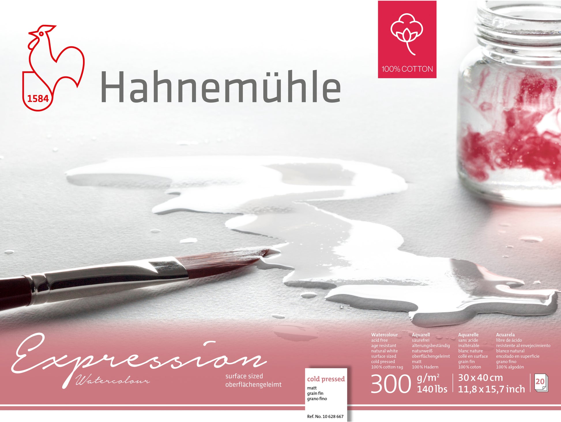 Hahnemühle Expression Aquarellblock – 30 × 40 cm – 300 g/m² – 20 Blatt – für Aquarell, Gouache & Mixed Media