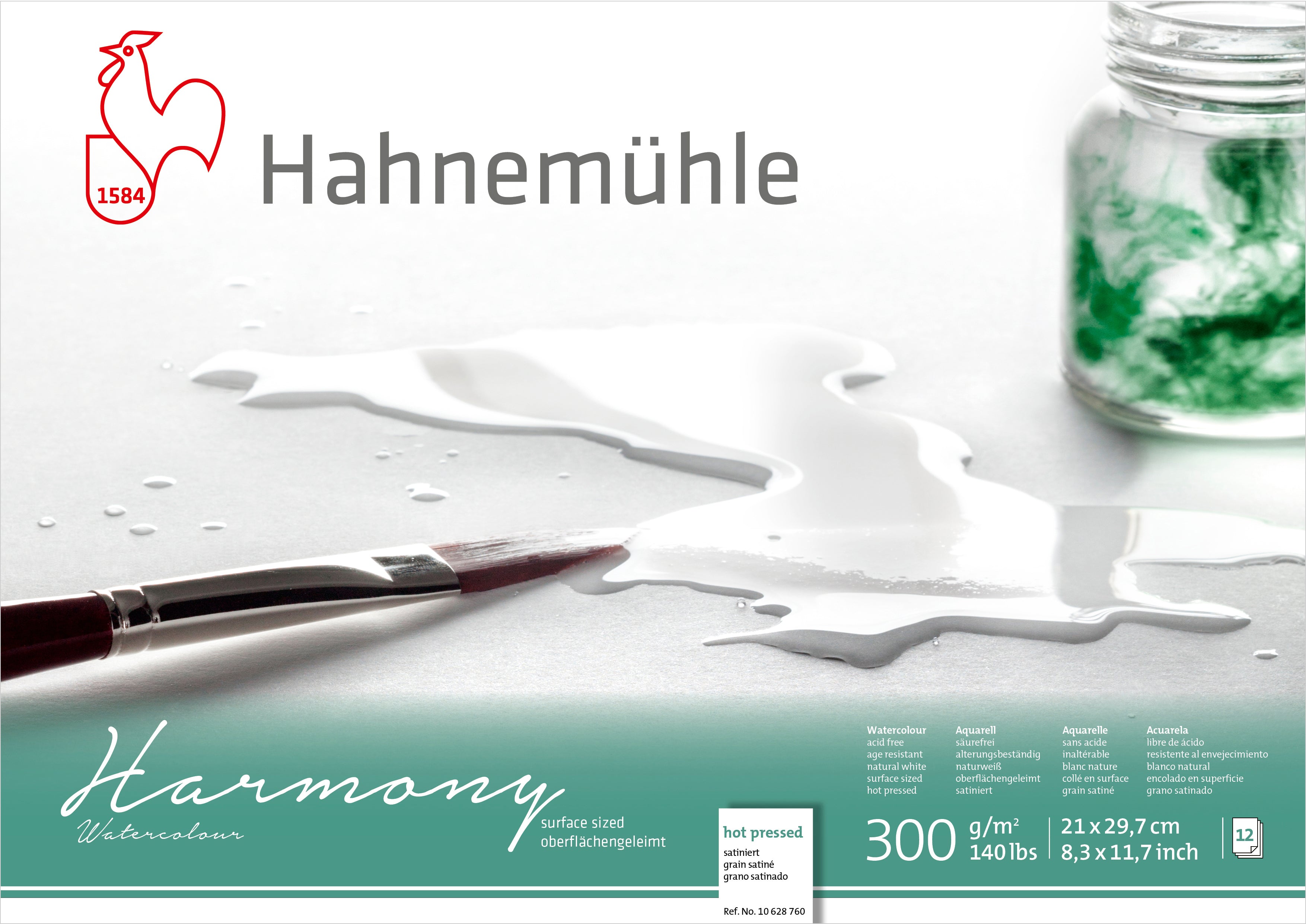 Hahnemühle Harmony Aquarellblock – A4 – 300 g/m² – 4-seitig geleimt – 12 Blatt, weiss, satiniert