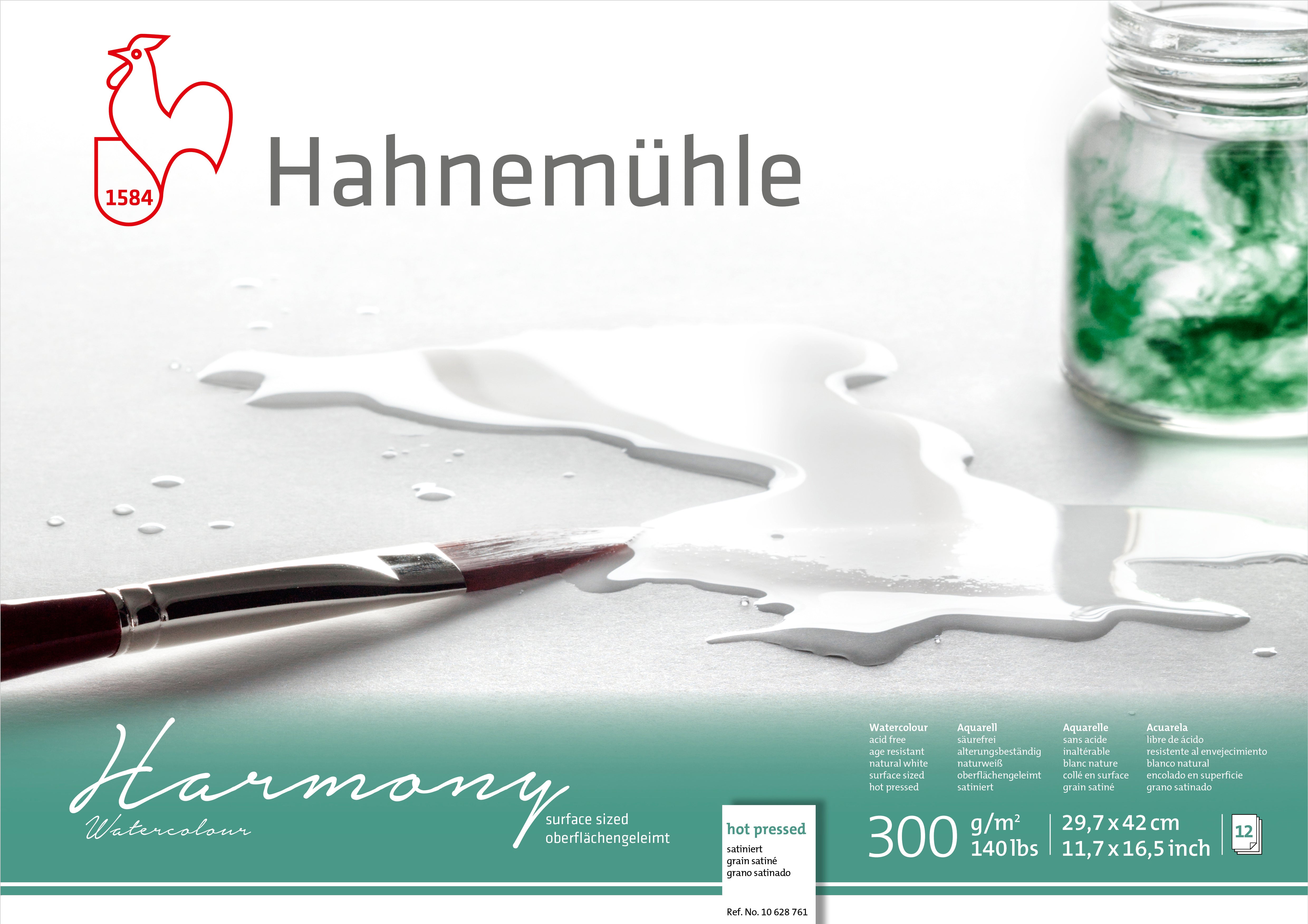 Hahnemühle Harmony Aquarellblock – A3 – 300 g/m² – 4-seitig geleimt – 12 Blatt, weiss, satiniert