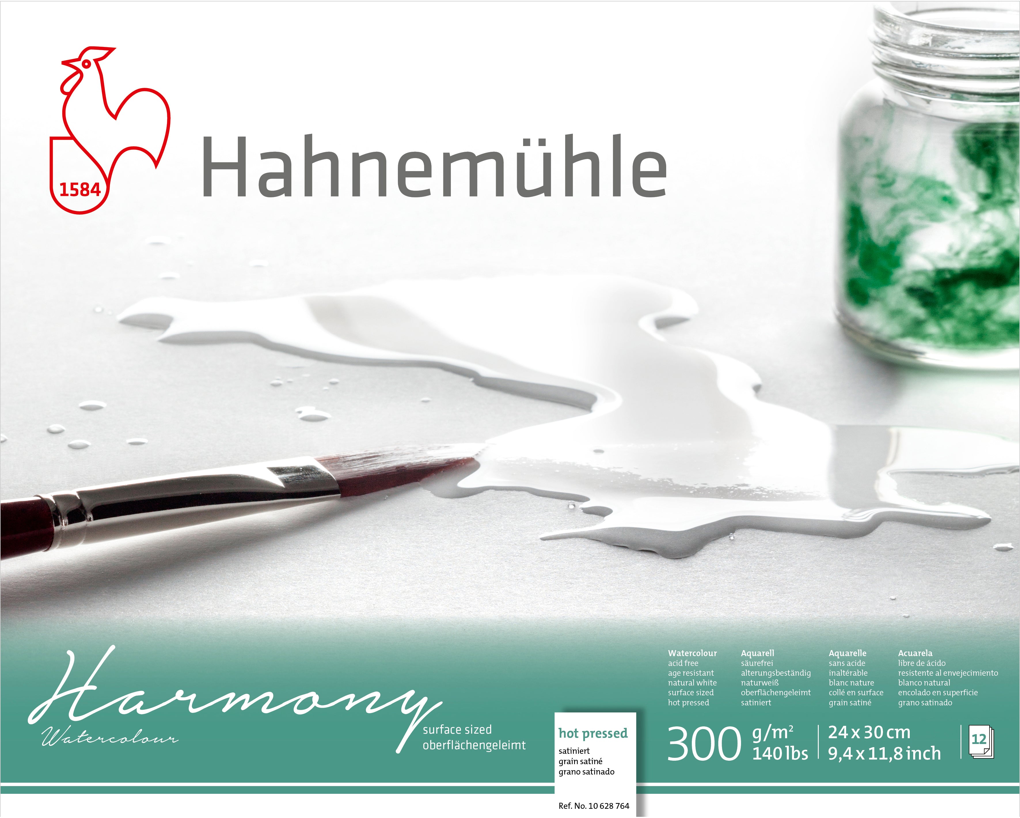Hahnemühle Harmony Aquarellblock – 24 × 30 cm – 300 g/m² – 4-seitig geleimt – 12 Blatt, weiss, satiniert