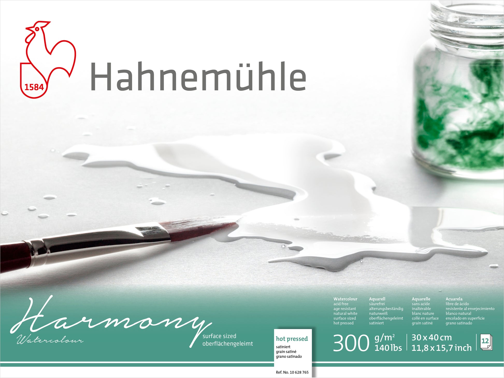 Hahnemühle Harmony Aquarellblock – 30 × 40 cm – 300 g/m² – 4-seitig geleimt – 12 Blatt, weiss, satiniert