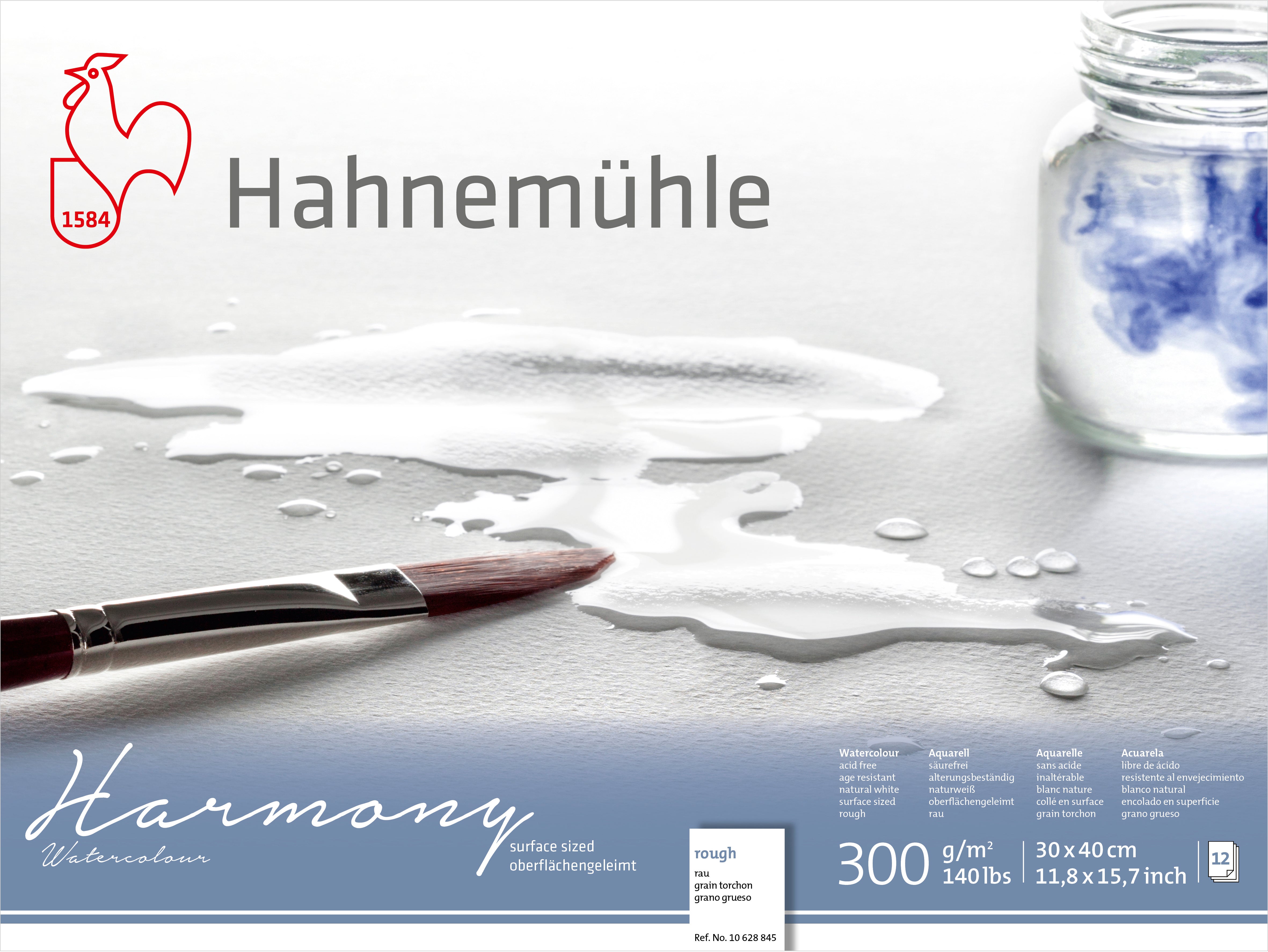 Hahnemühle Harmony Aquarellblock – 30 × 40 cm – 300 g/m² – 4-seitig geleimt – 12 Blatt, weiss, rau