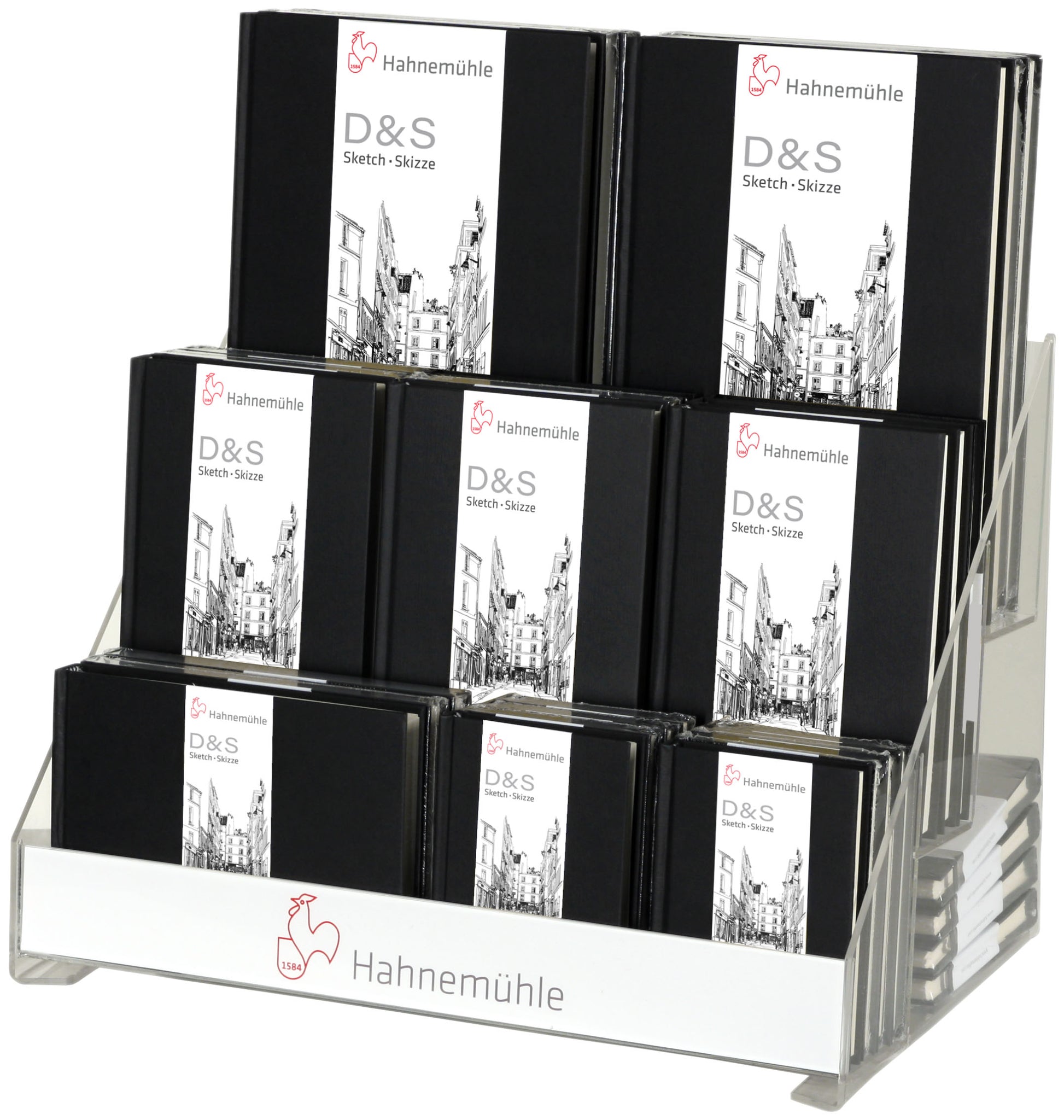 Hahnemühle Thekendisplay 3 Fächer – Acryl, 400×400×600 mm – 10629003