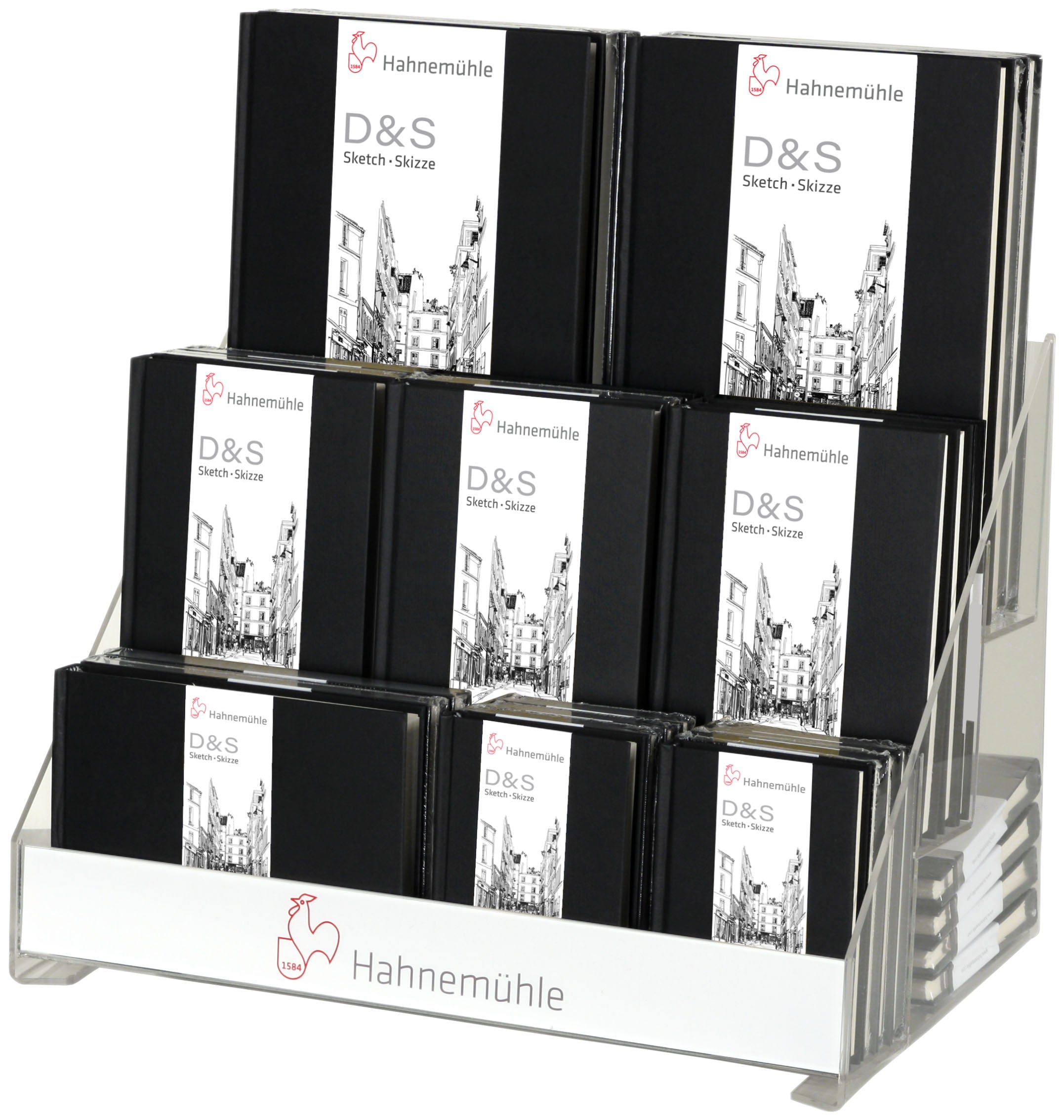 Hahnemühle Thekendisplay 3 Fächer – Acryl, 400×400×600 mm – 10629003