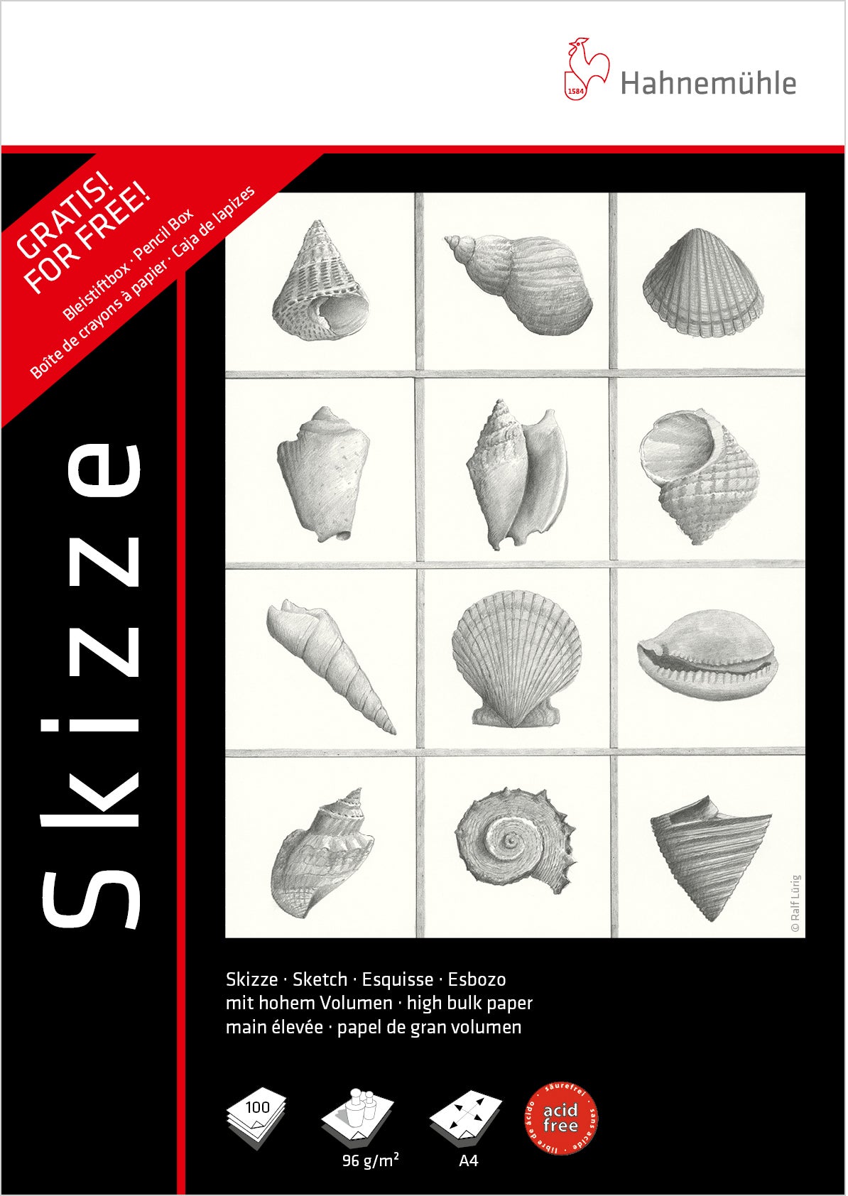Hahnemühle Skizzenblock – A4 – 96 g/m² – 200 Blatt – Schwarz/Weiss – für Bleistift, Kohle & Tusche