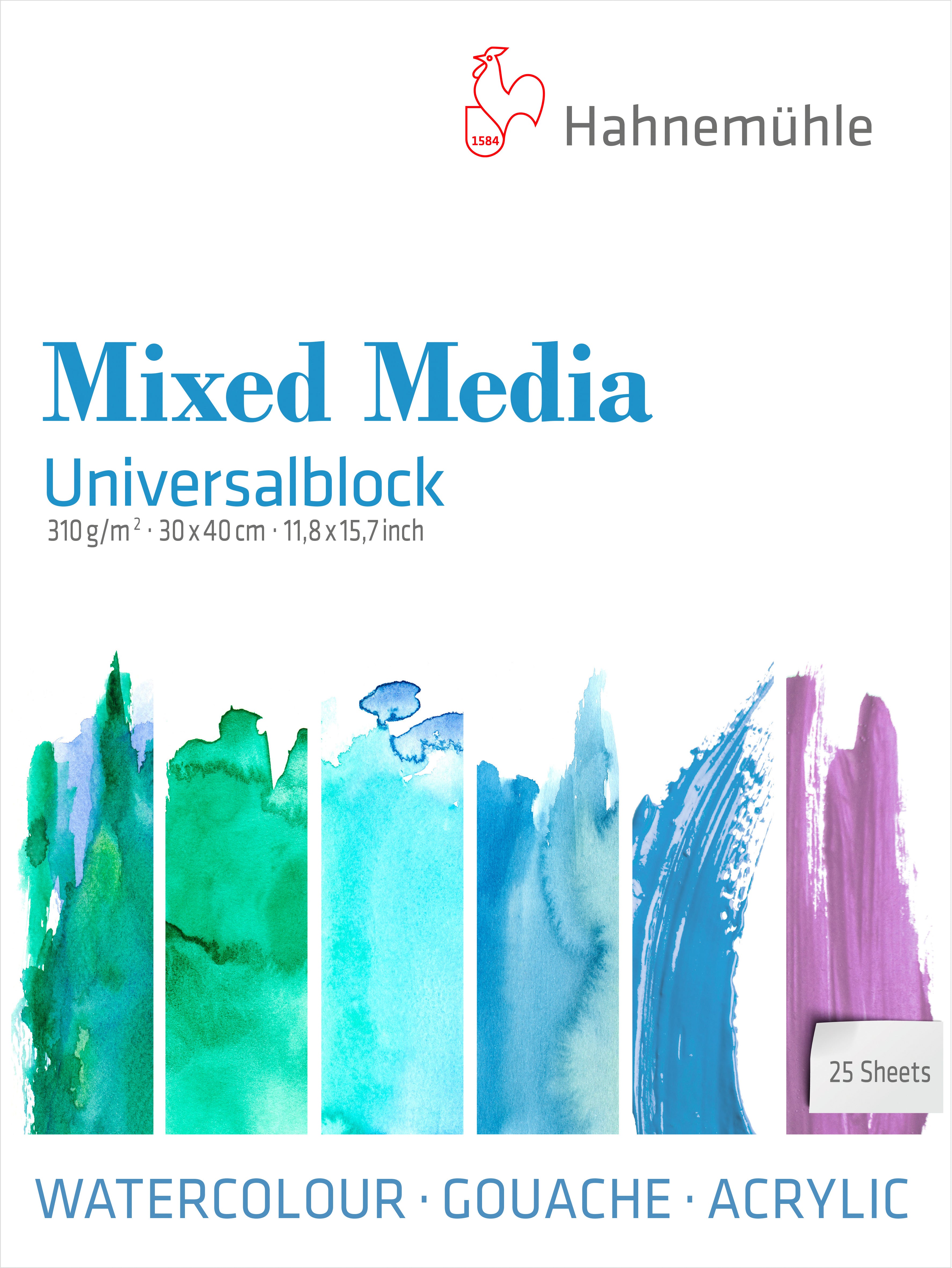 Hahnemühle Mixed Media Block – 30 × 40 cm – 310 g/m² – 25 Blatt, weiss, für Aquarell, Gouache & Mixed Media