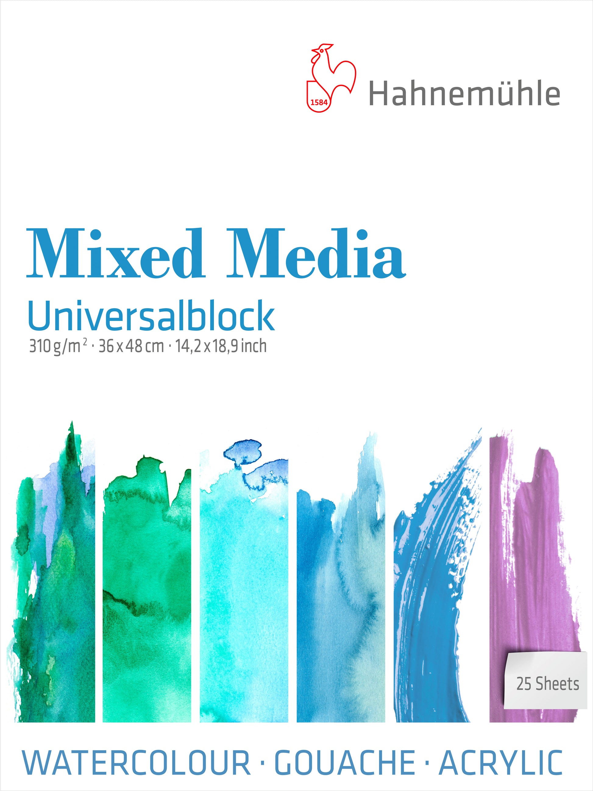 Hahnemühle Mixed Media Block – 36 × 48 cm – 310 g/m² – 25 Blatt, weiss, feinkörnig, für Aquarell, Gouache & Mixed Media