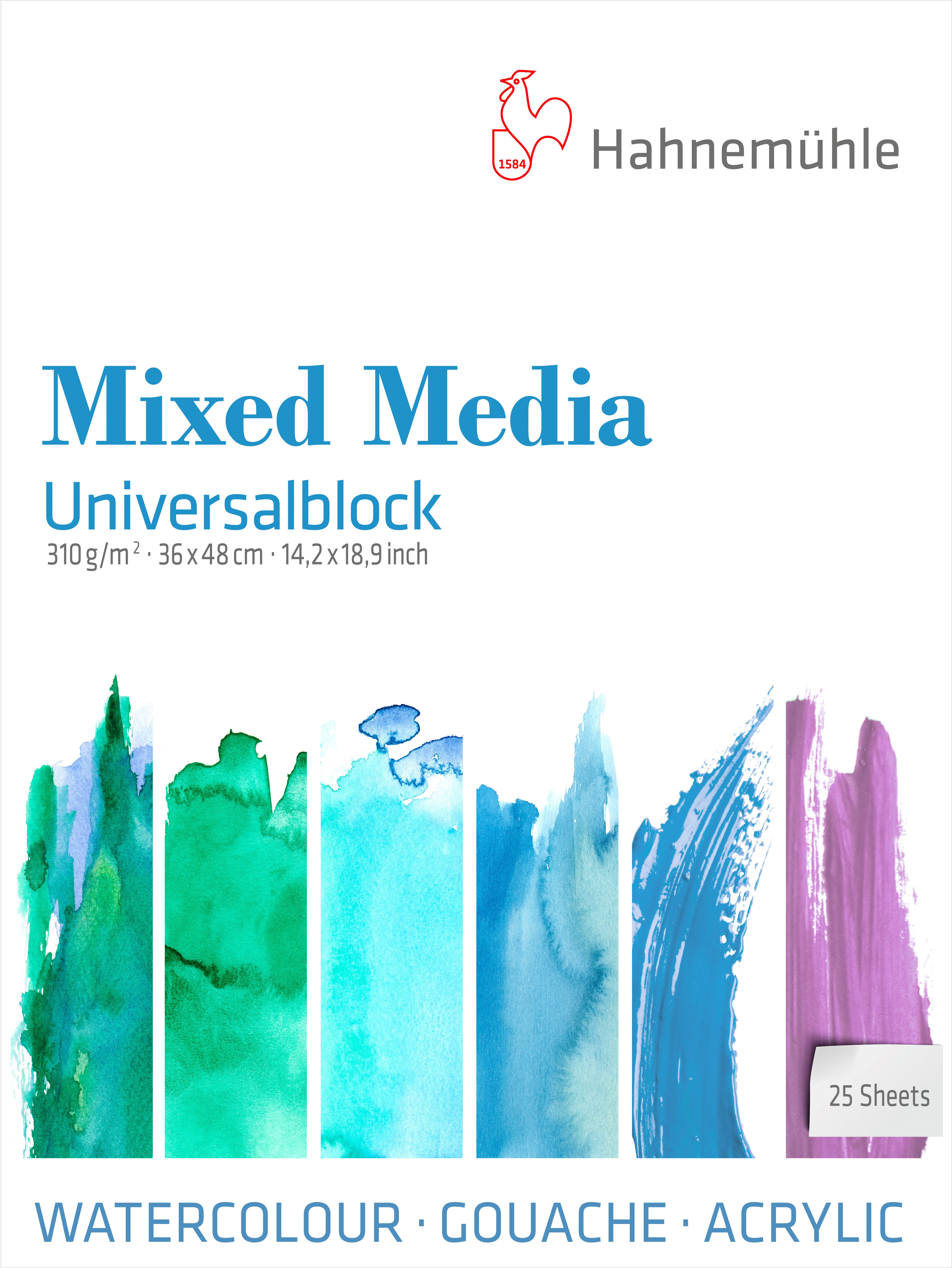 Hahnemühle Mixed Media Block – 36 × 48 cm – 310 g/m² – 25 Blatt, weiss, feinkörnig, für Aquarell, Gouache & Mixed Media