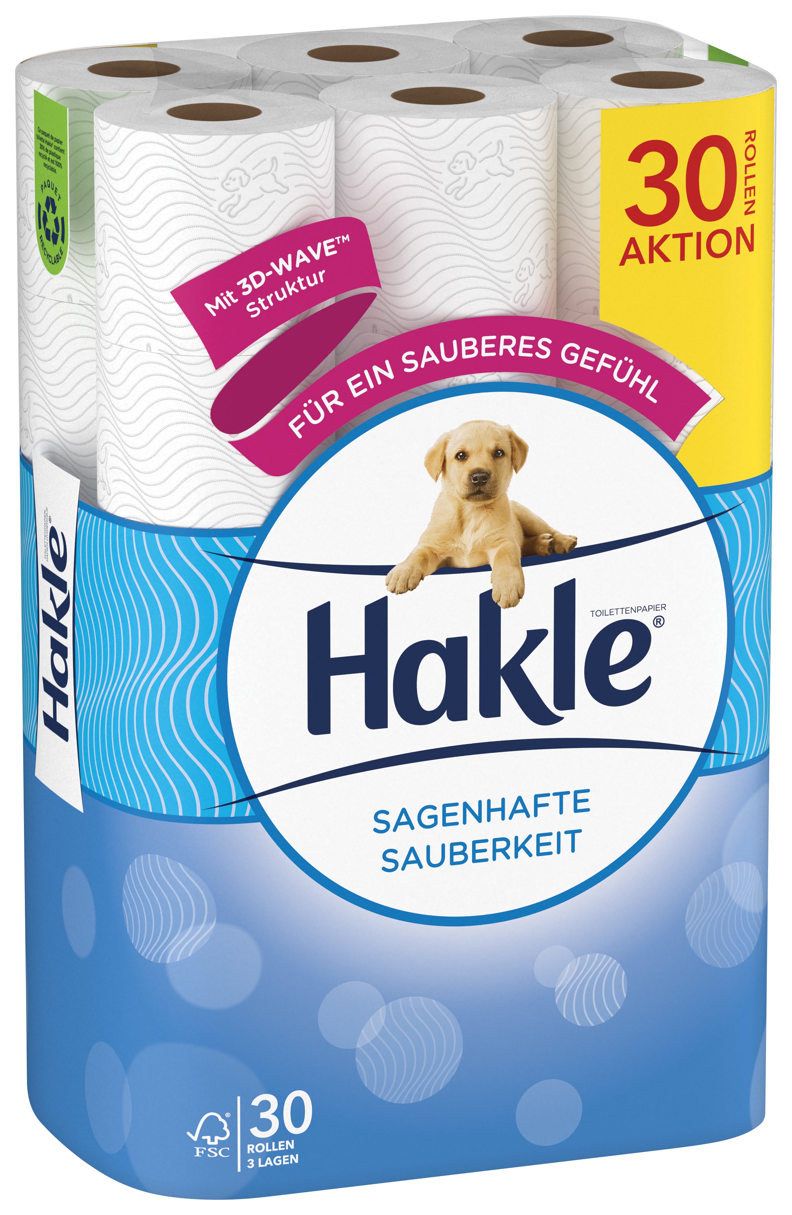 Hakle Toilettenpapier – 3-lagig, 150 Blatt/Rolle