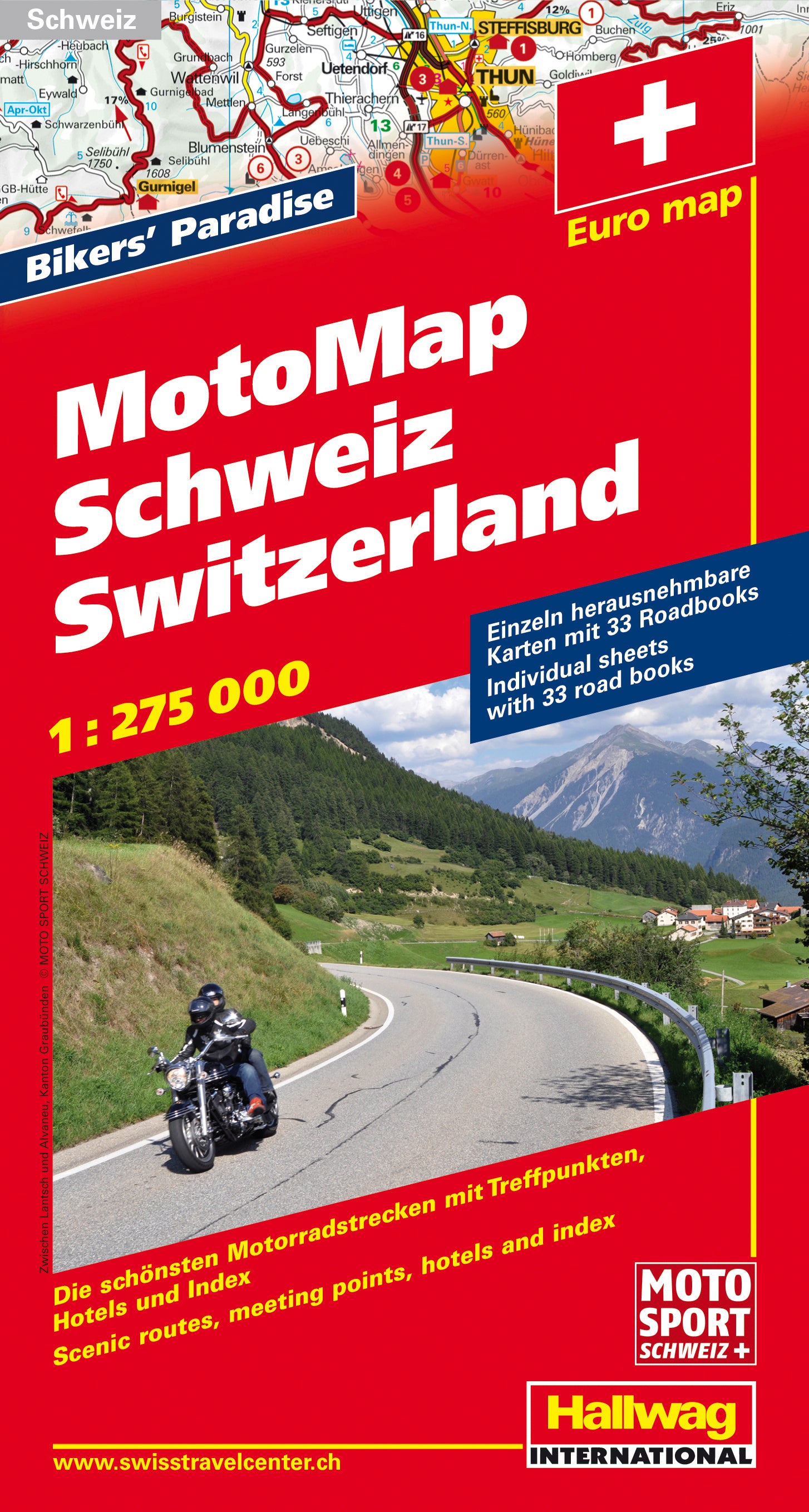 Hallwag MotoMap Strassenkarte Schweiz – 1:275'000 – 127×16×234 mm – 266 g