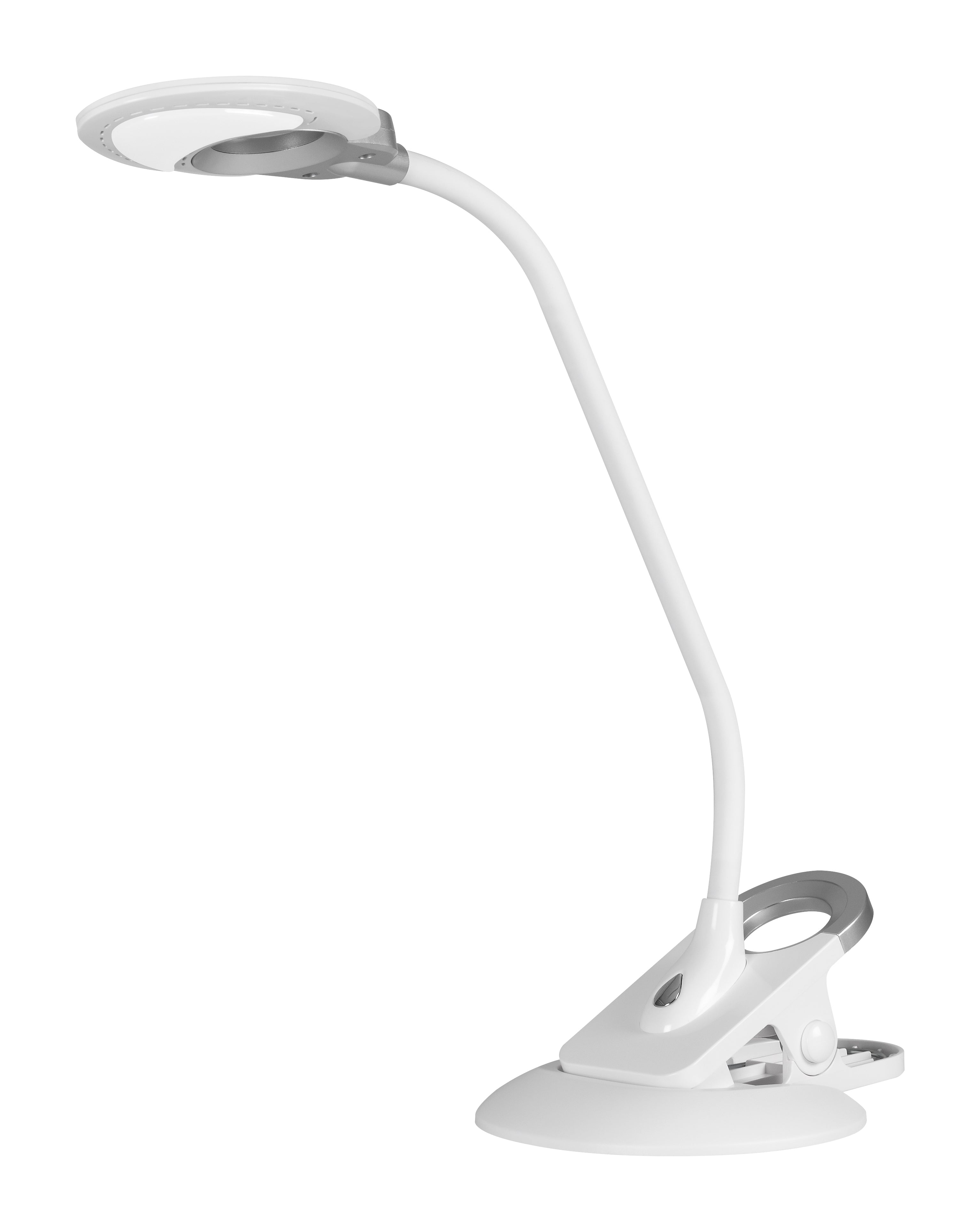 Hansa Swirl Tisch-/Klemmleuchte 415011125 – 3-Stufen-Dimmer, flexibler Schwanenhals, weiss/silber