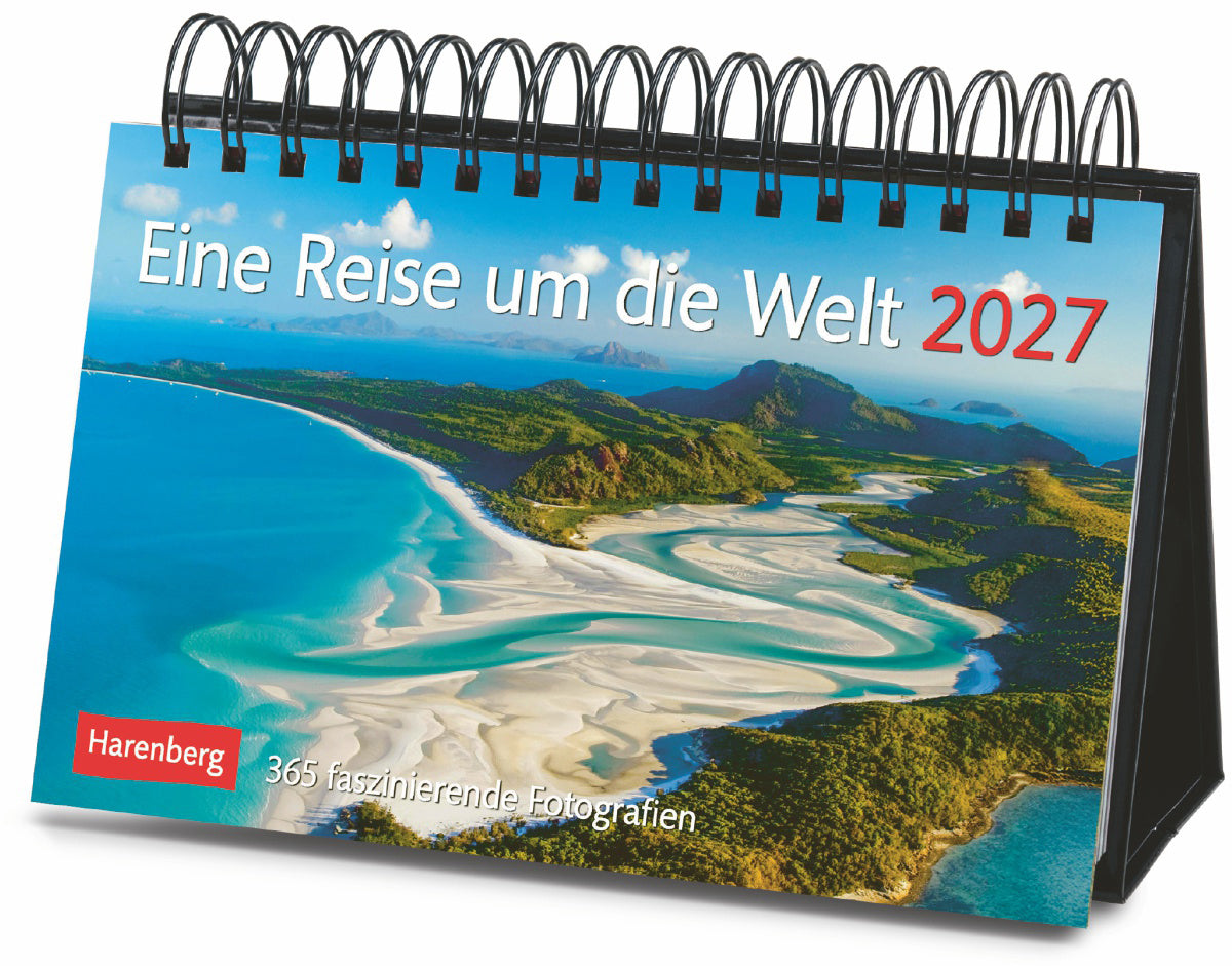 Harenberg Reise um die Welt – Pult-Bildsteller 2027 – 23 × 17 cm – Kalendarium deutsch – 1 Tag/Blatt