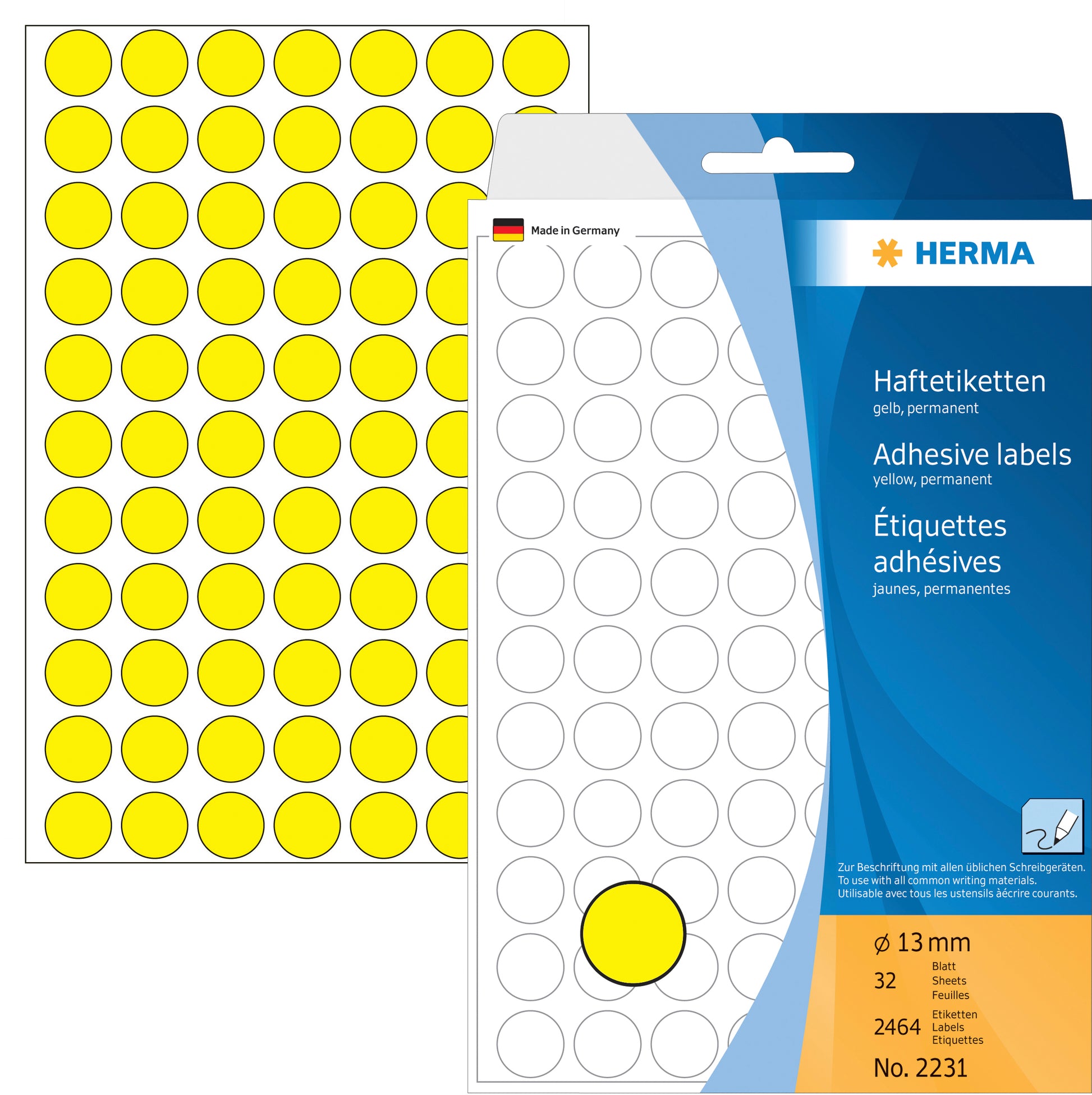 HERMA Haftetiketten – Ø 13 mm, permanent, gelb, 32 Blatt (2'464 Stk.)