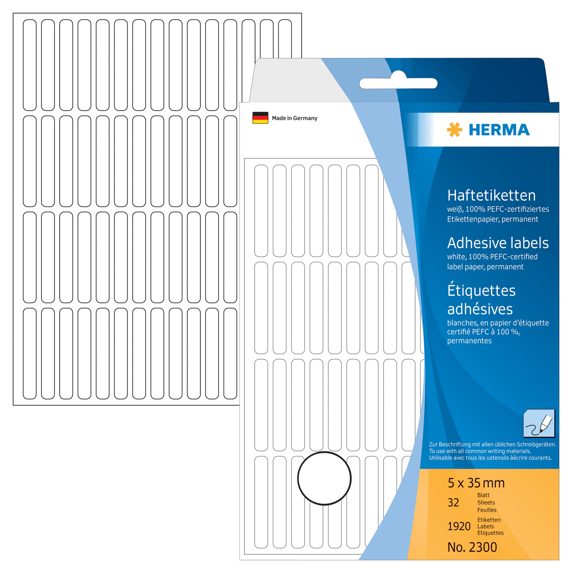 HERMA Haftetiketten – rechteckig 5 × 35 mm, stark haftend, weiss, 32 Blatt (1'920 Stk.)