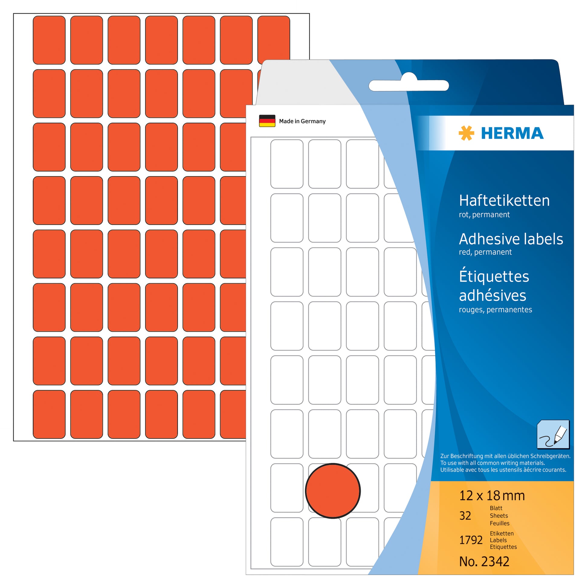 HERMA Haftetiketten – rechteckig 12 × 18 mm, stark haftend, rot, Papier, 32 Blätter (1'792 Stk.)