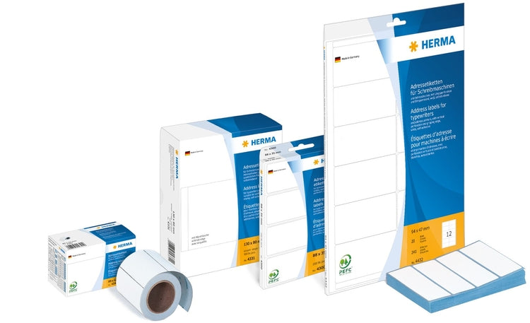 HERMA Endlos-Etiketten 95 × 48 mm – Papier, matt, weiss – 1'000 Stk. – Leporello-gefaltet, Strichperforation