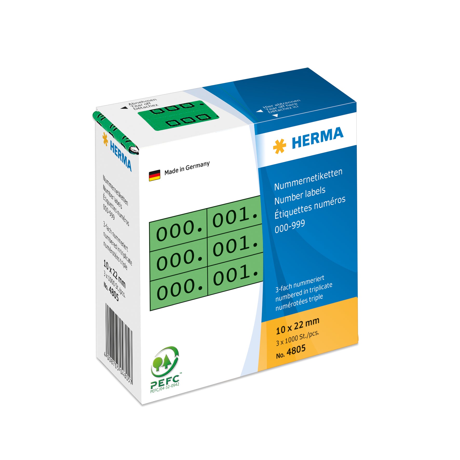 HERMA Nummernetiketten – rechteckig 10 × 22 mm, permanent, grün, 3 Rollen (3'000 Stk.)