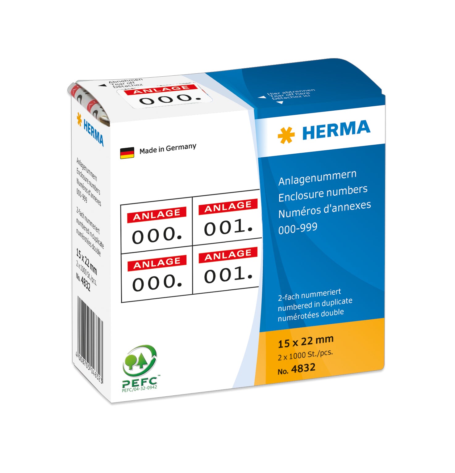 HERMA Haftetiketten (Bogen) – rechteckig 15 × 22 mm, permanent, weiss, mit rotem Aufdruck, 1'000 Stk.
