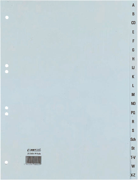 Hetzel Register A4 – alphabetisch A–Z, 20 Taben, PP grau, 4-fach